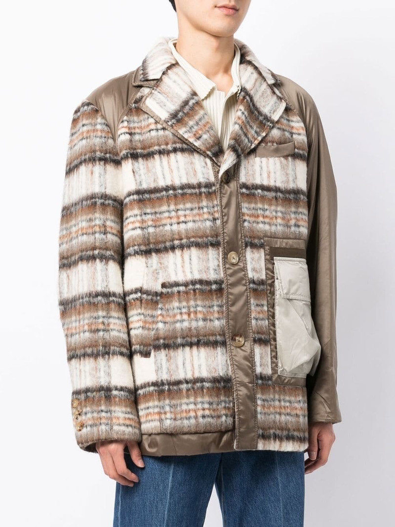 plaid panelled button-up coat 3