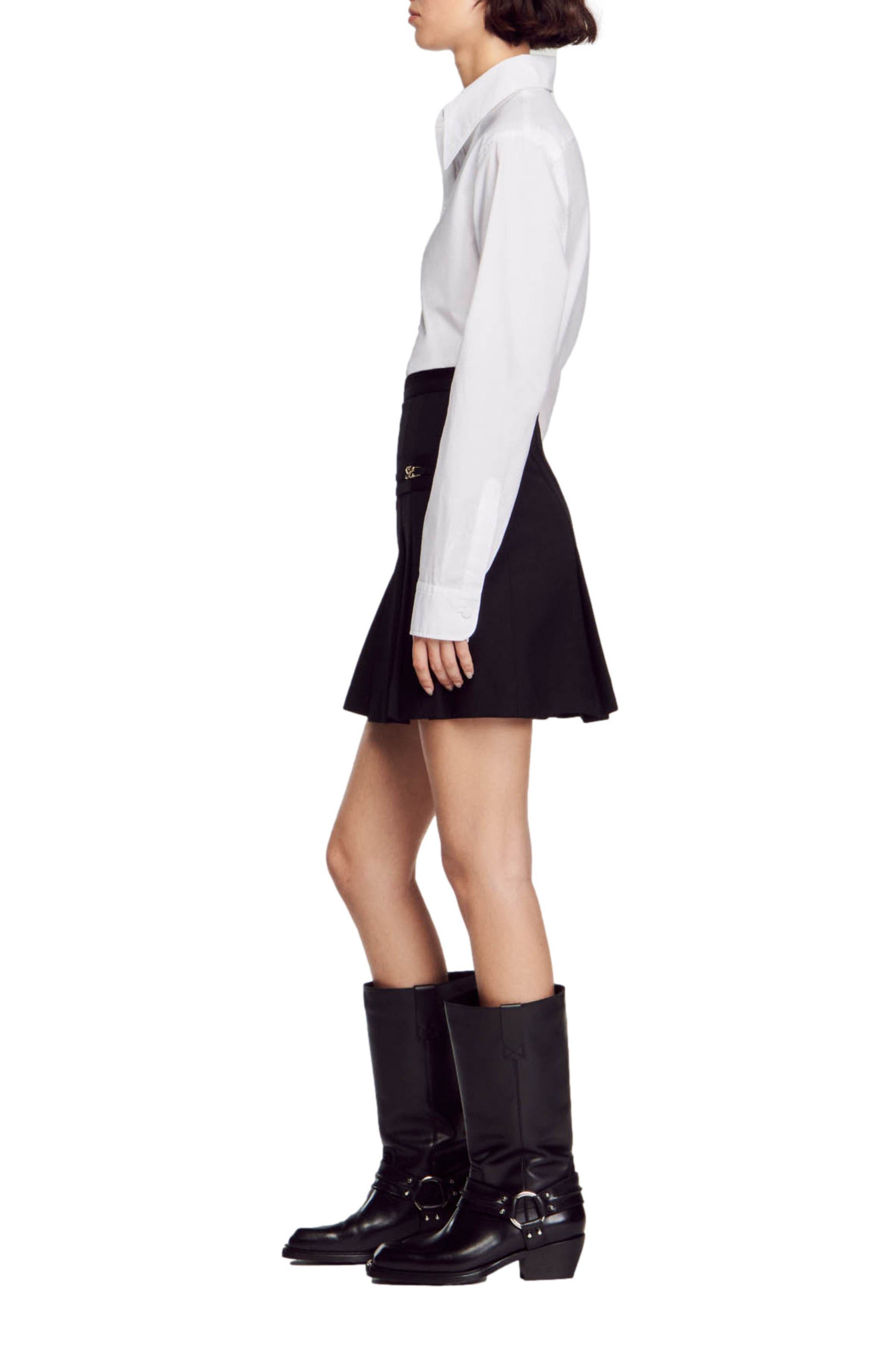 SANDRO Short skirt with stitched pleats in Black at Nordstrom - 7