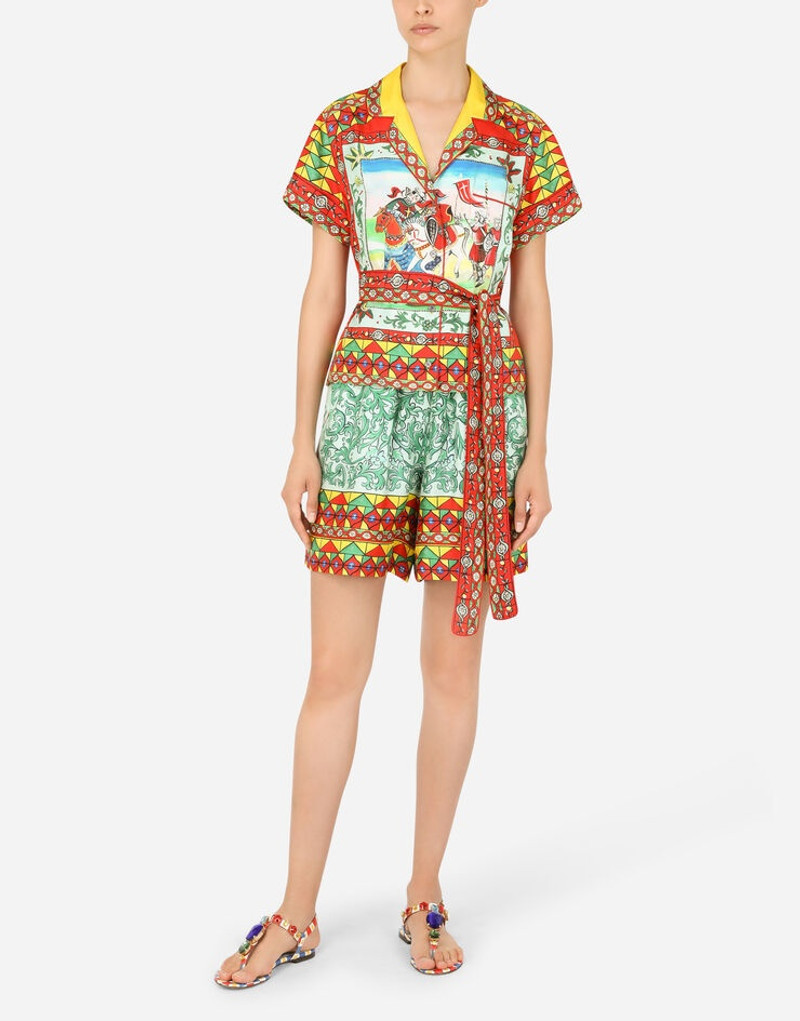 Carretto-print twill shirt with belt 6