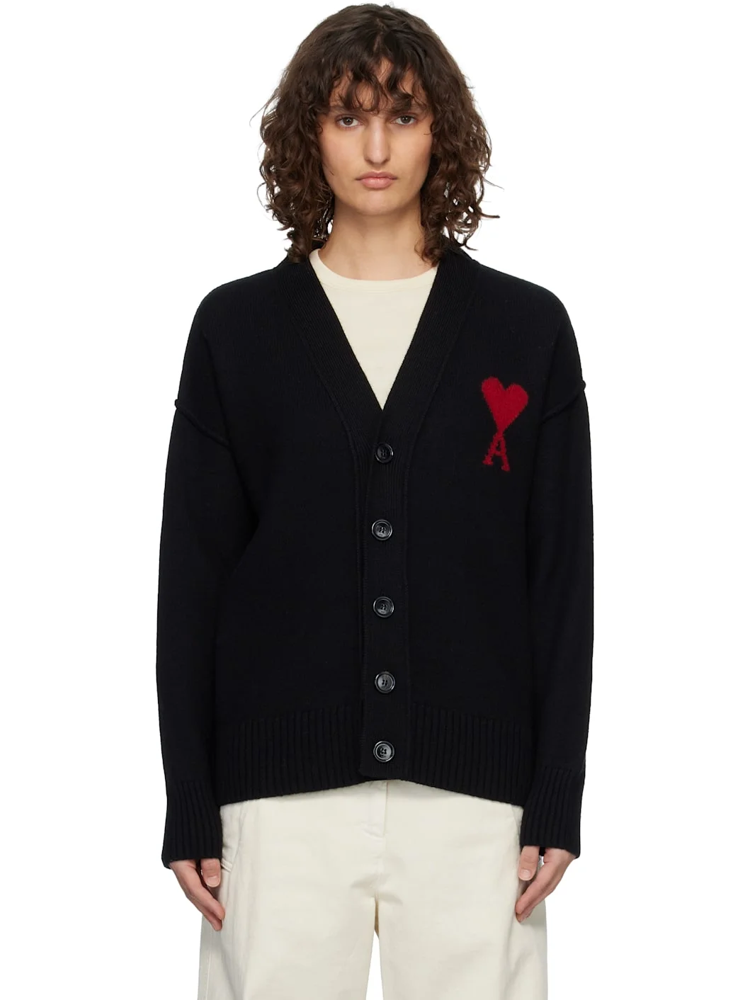 Black Wool Ami de Coeur Cardigan - 1