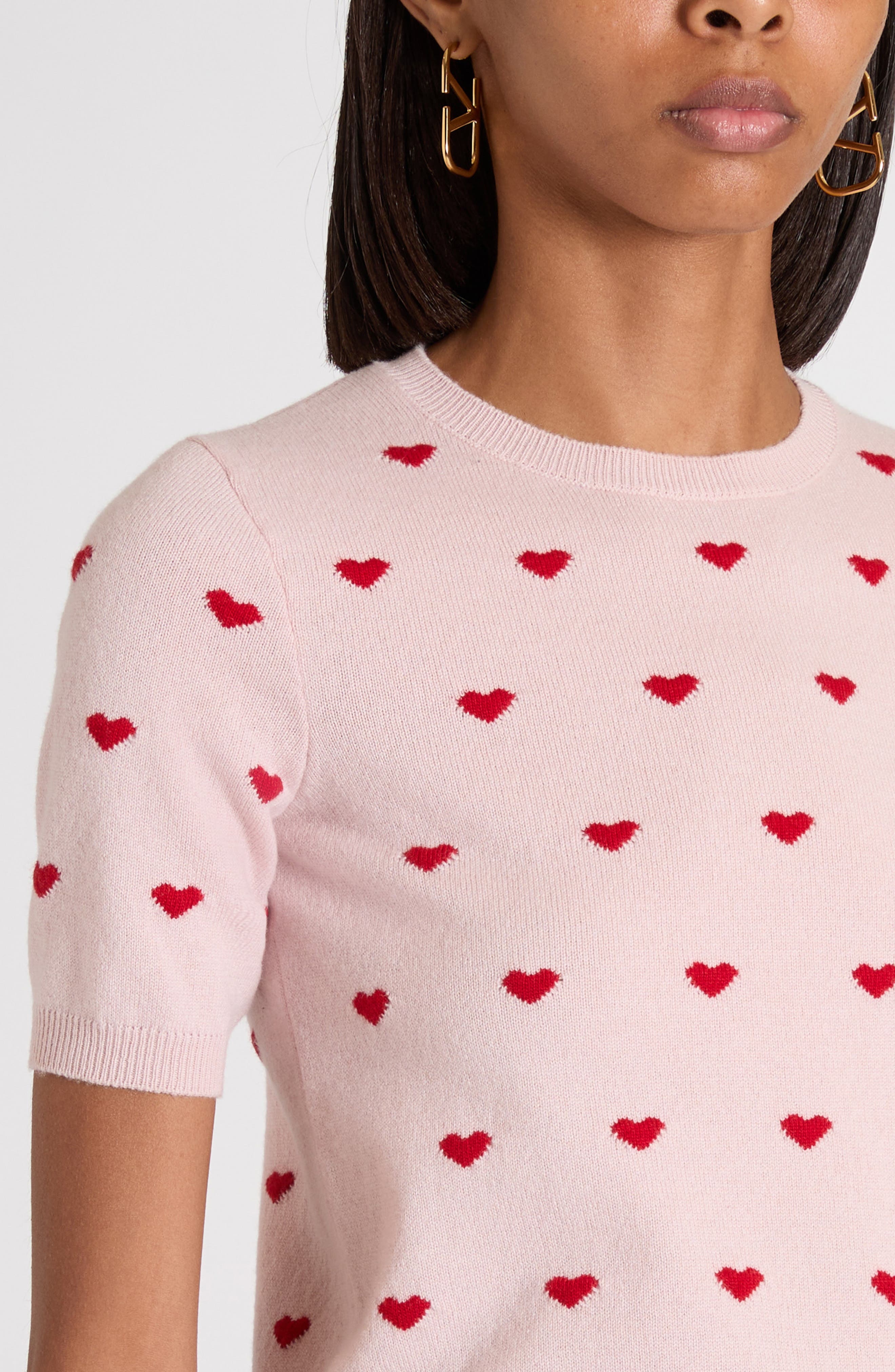 Valentino Garavani Heart Jacquard Cashmere Sweater in Rose B/Silver at Nordstrom - 5