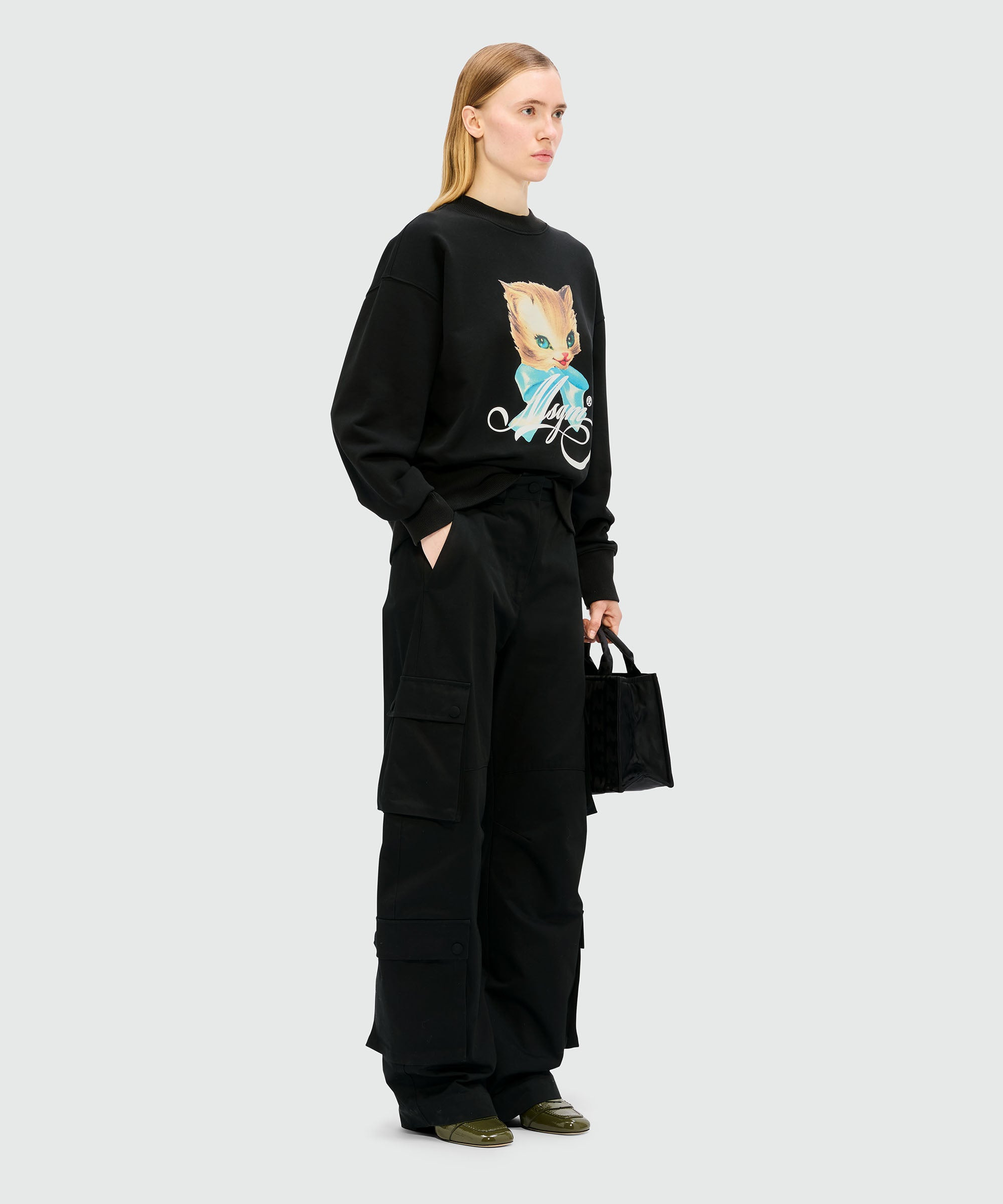 Black jersey sweatshirt with "Cute Kitty" graphic - 4