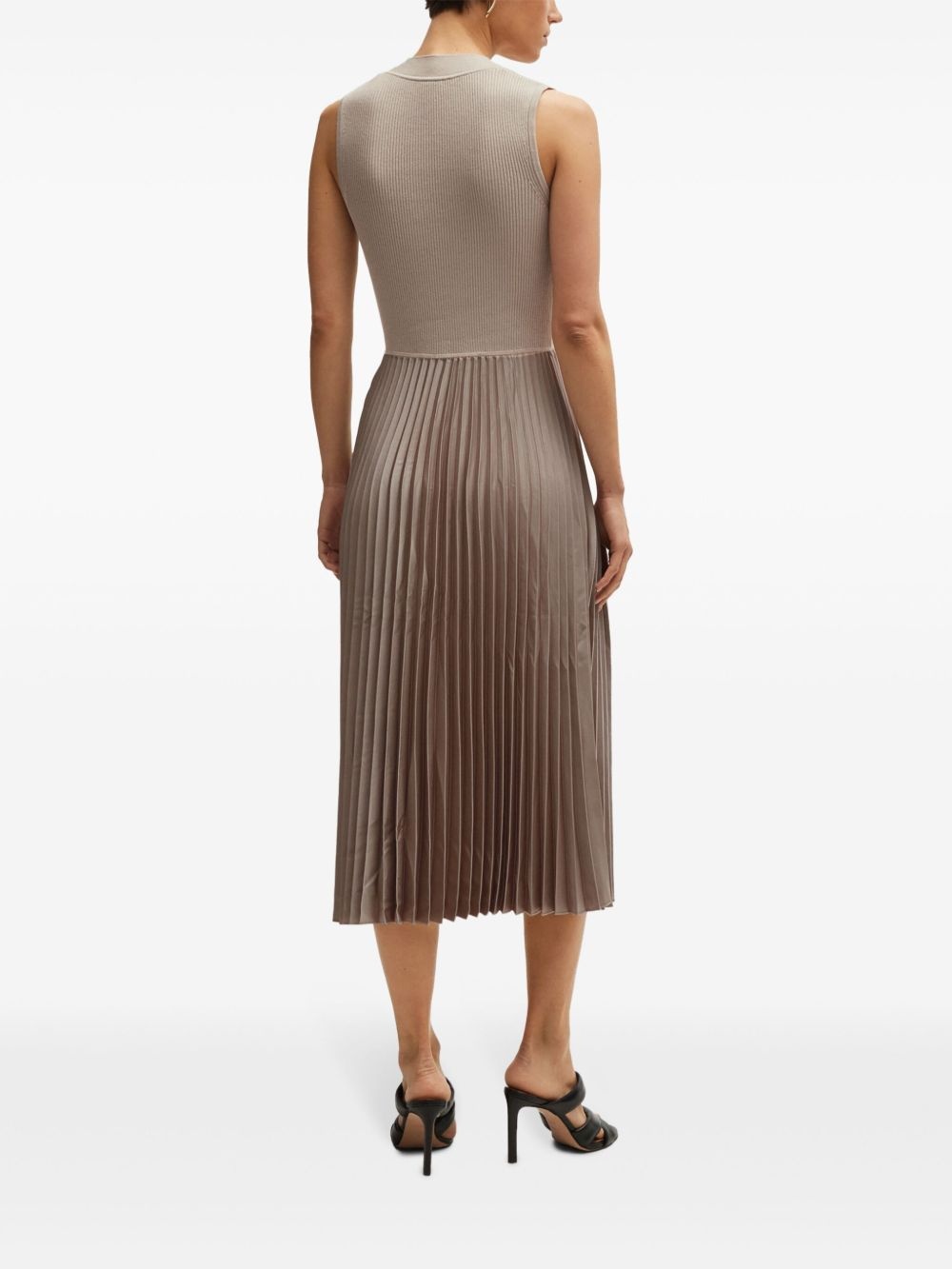 plissé-skirt flared midi dress - 5