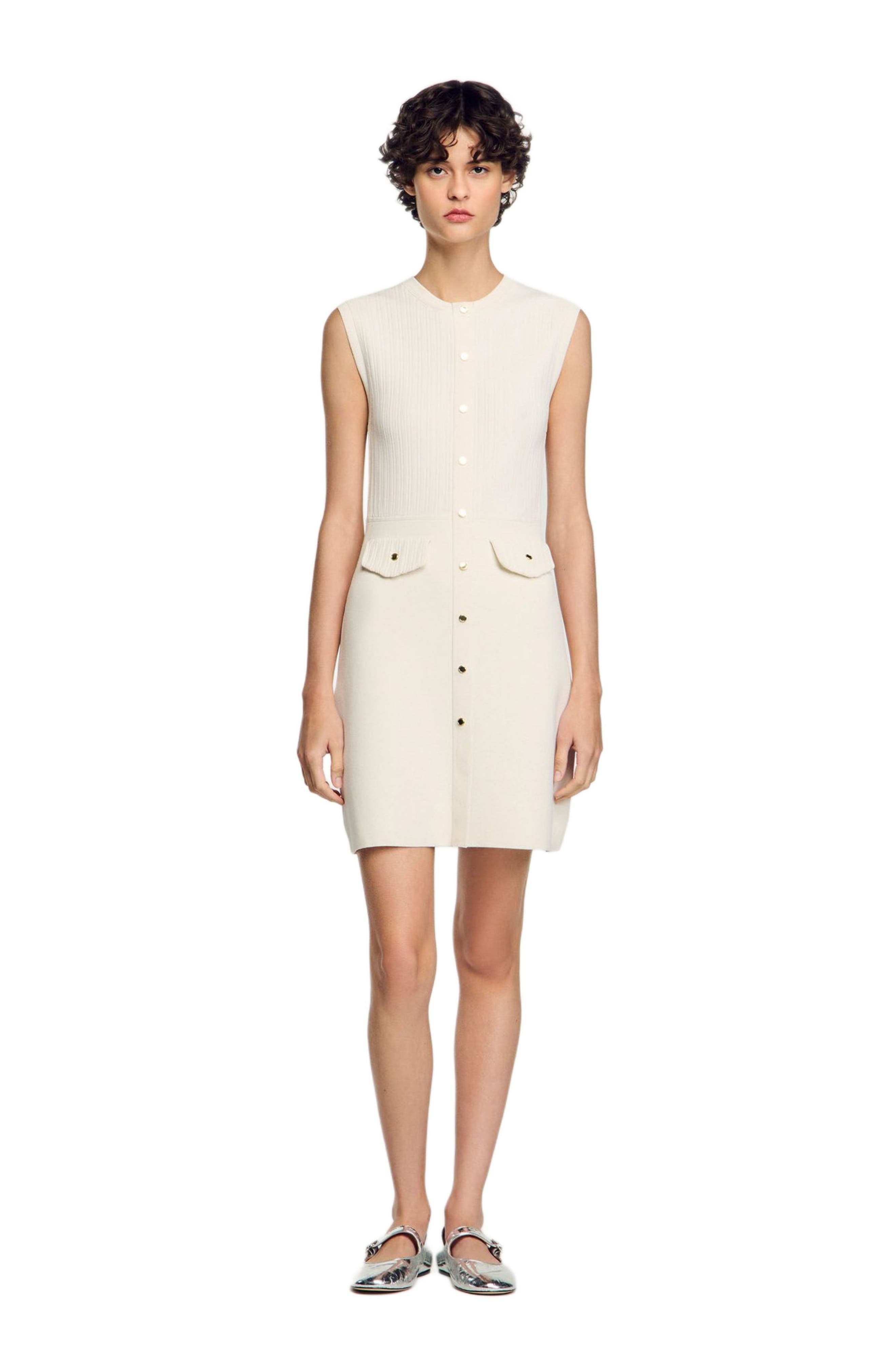 SANDRO Rib knit short dress in Ecru at Nordstrom - 7