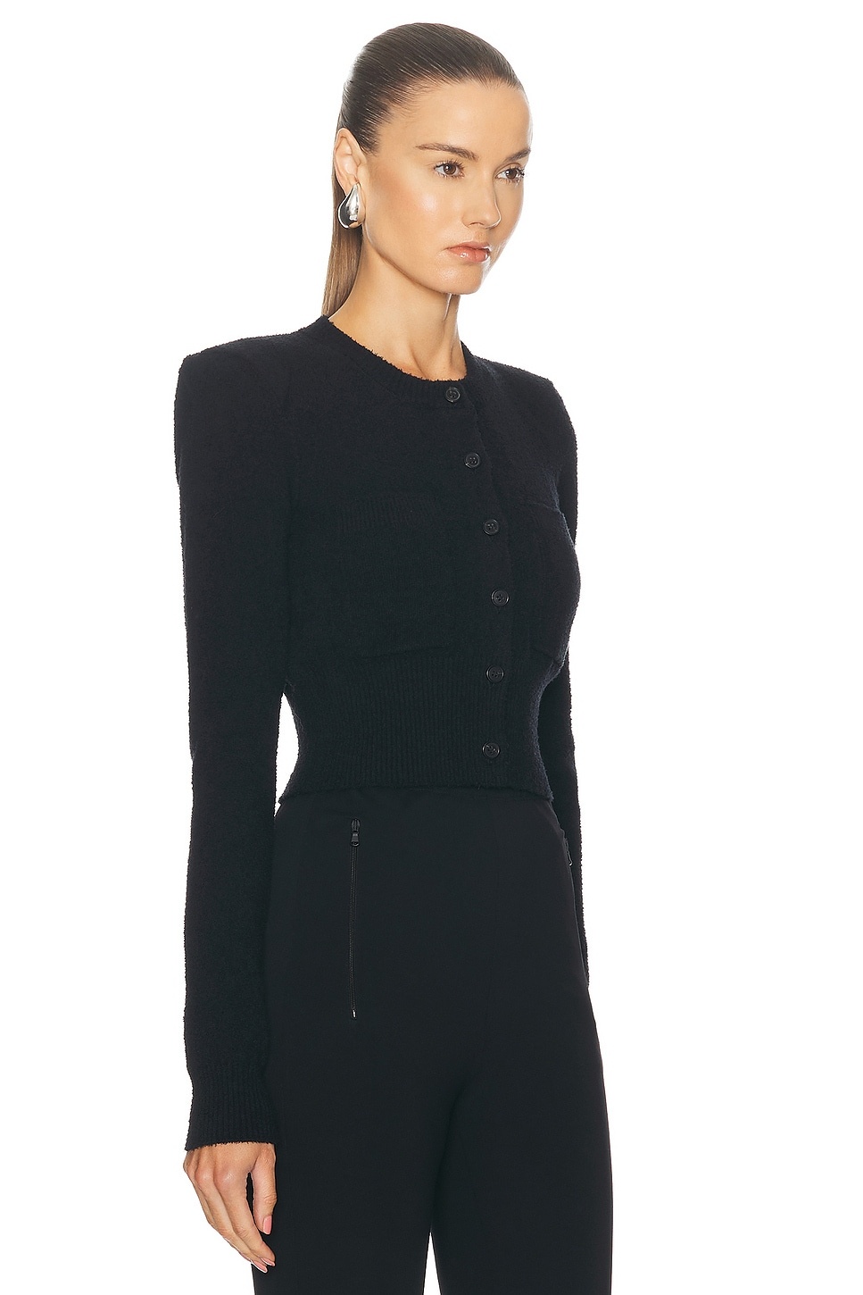 Cropped Cardigan With Shoulder Pads - 3