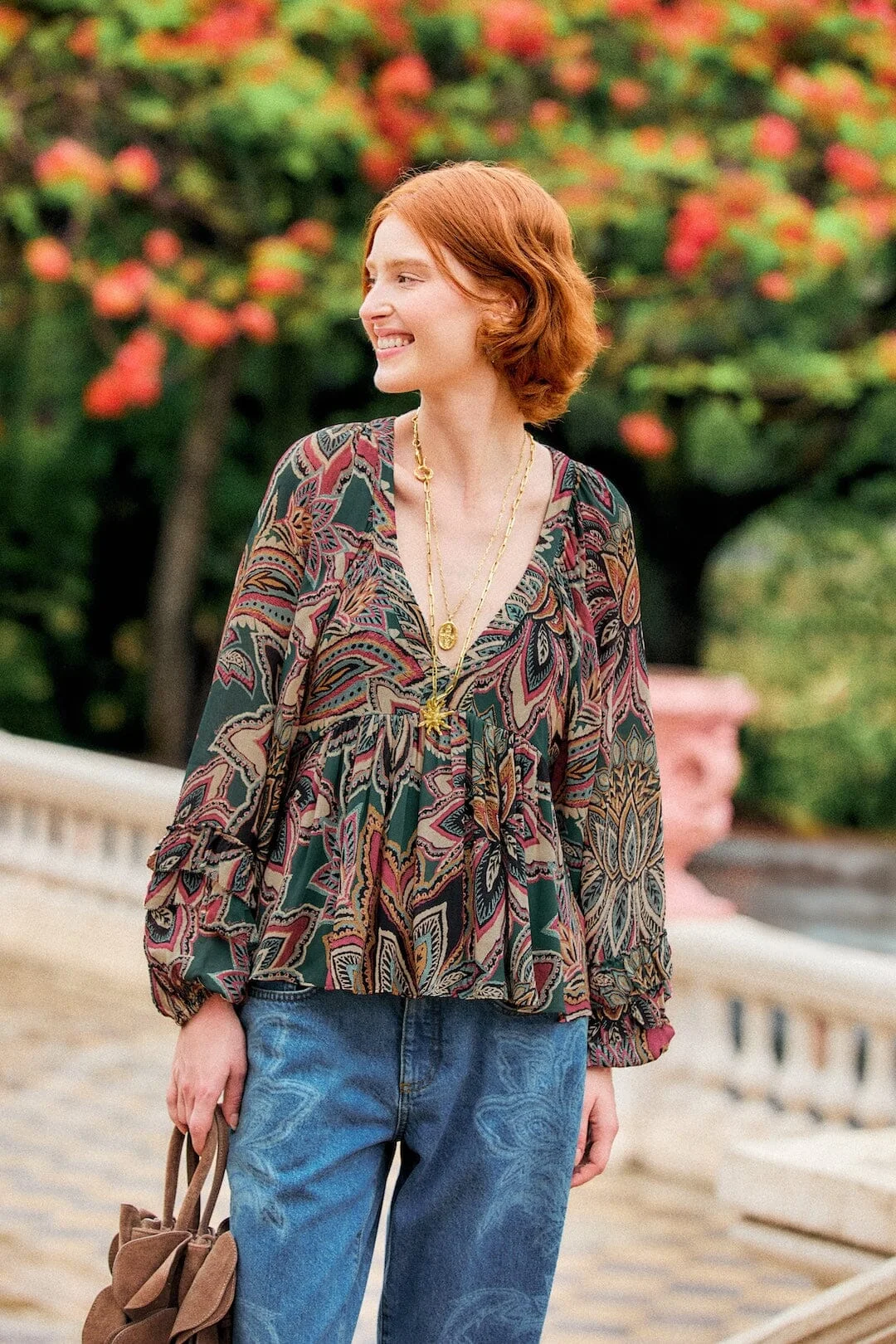 Tapestry Flowers Ruffled Blouse - 1
