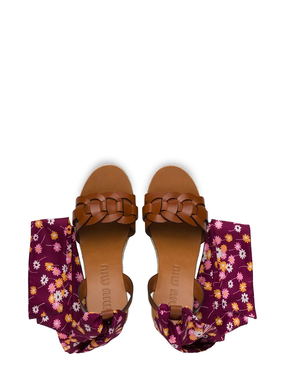 floral lace-up wedge sandals - 4