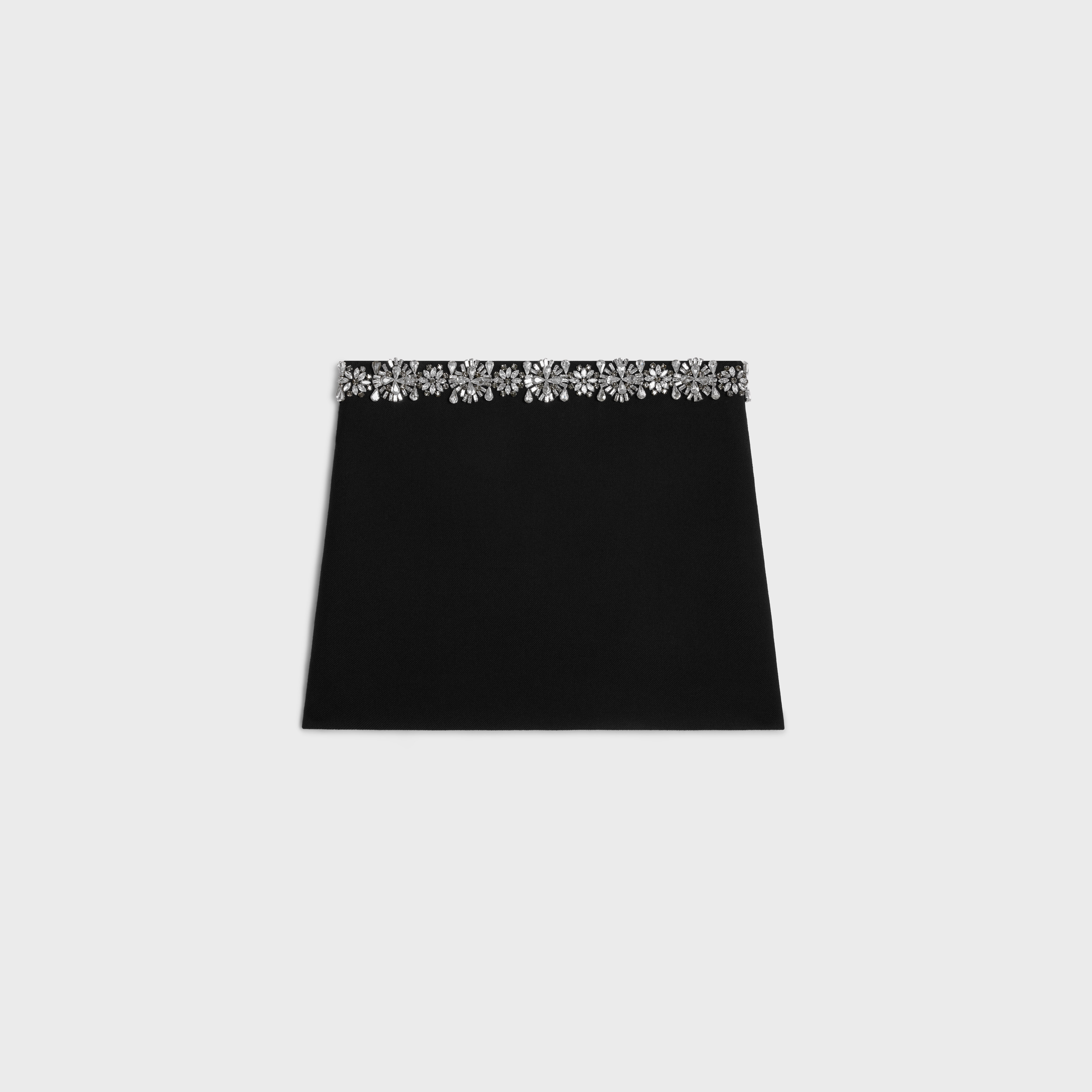 embroidered mini skirt in diagonal wool - 2
