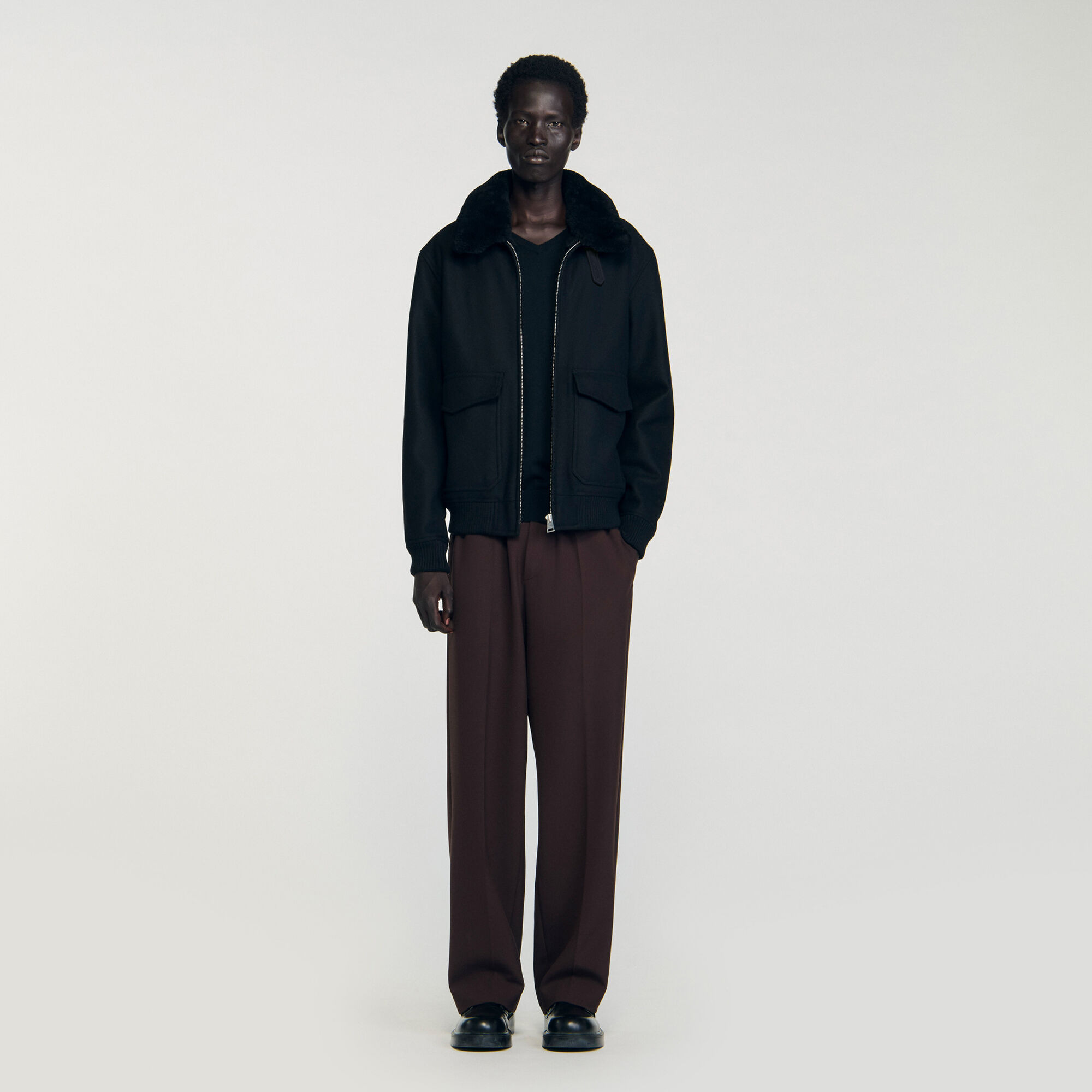 WOOL AVIATOR JACKET WITH SHEARLING - 1