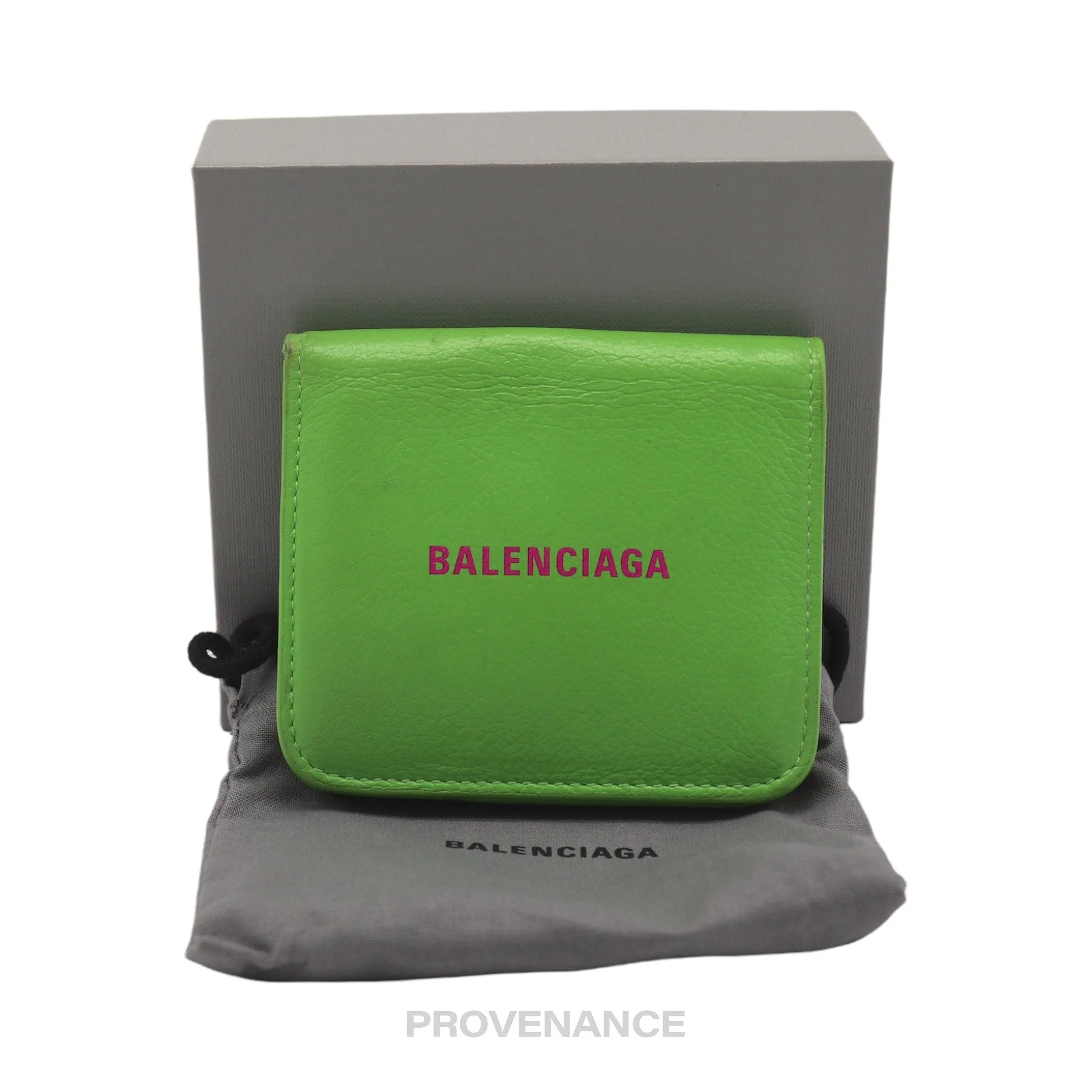Balenciaga Logo Print Bifold Wallet - Green Leather - 1
