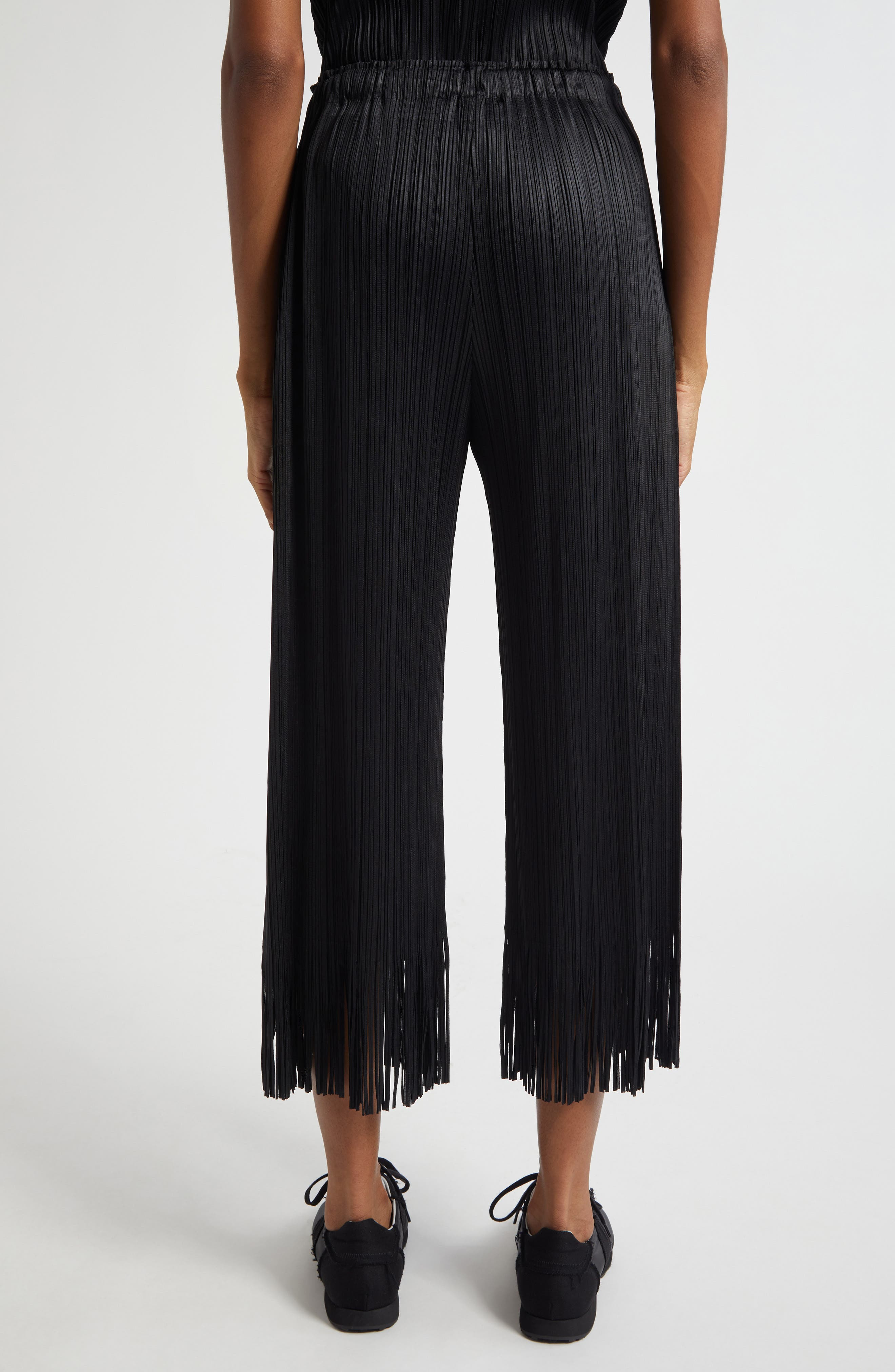 Pleats Please Issey Miyake Wave Pleated Fringe Trim Pants in Black at Nordstrom - 3