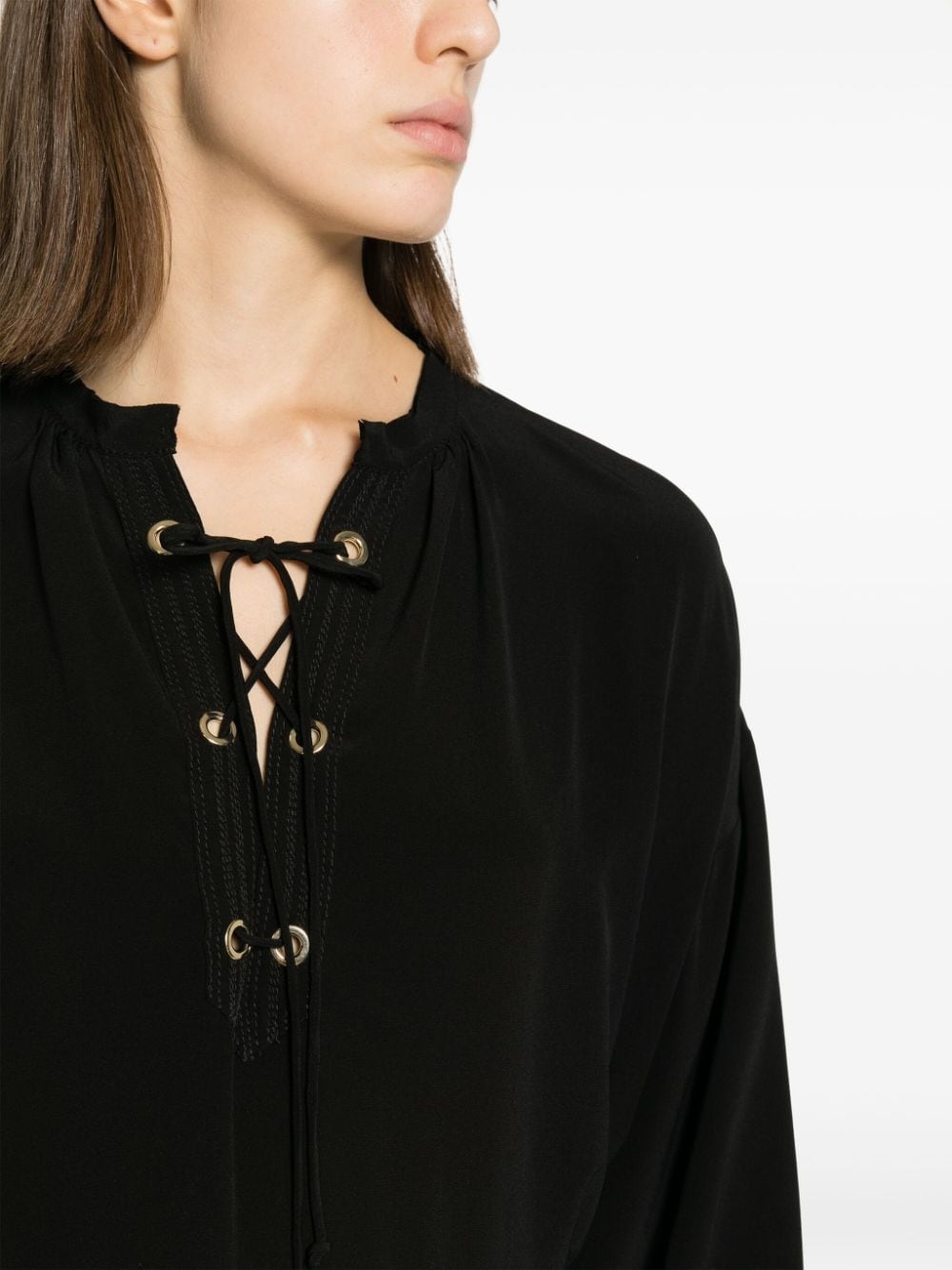 lace-up neckline silk blouse - 5