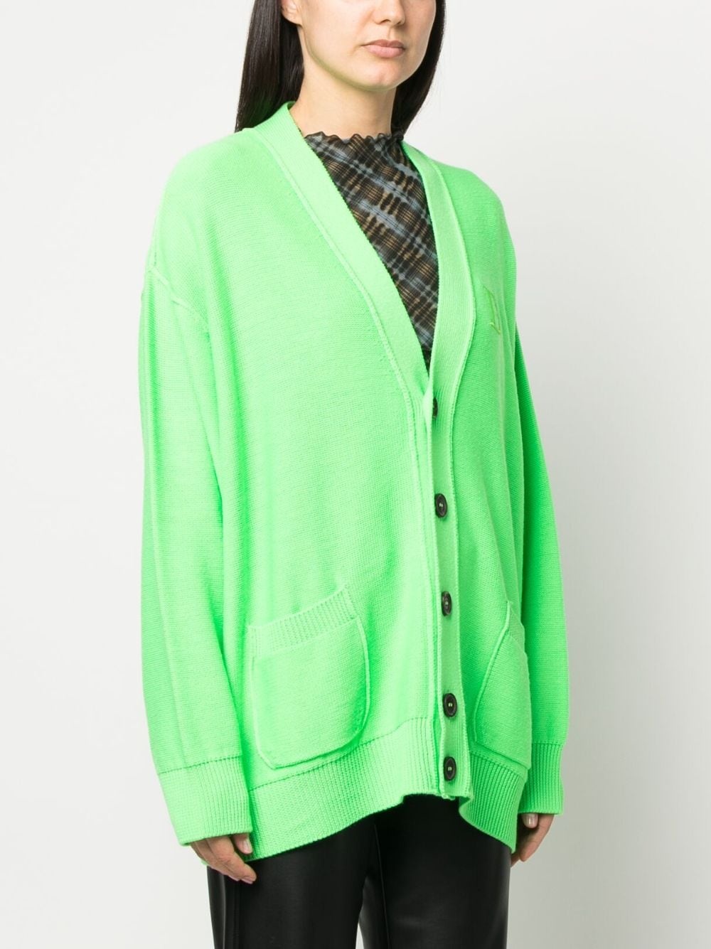 embroidered-logo virgin wool cardigan - 3