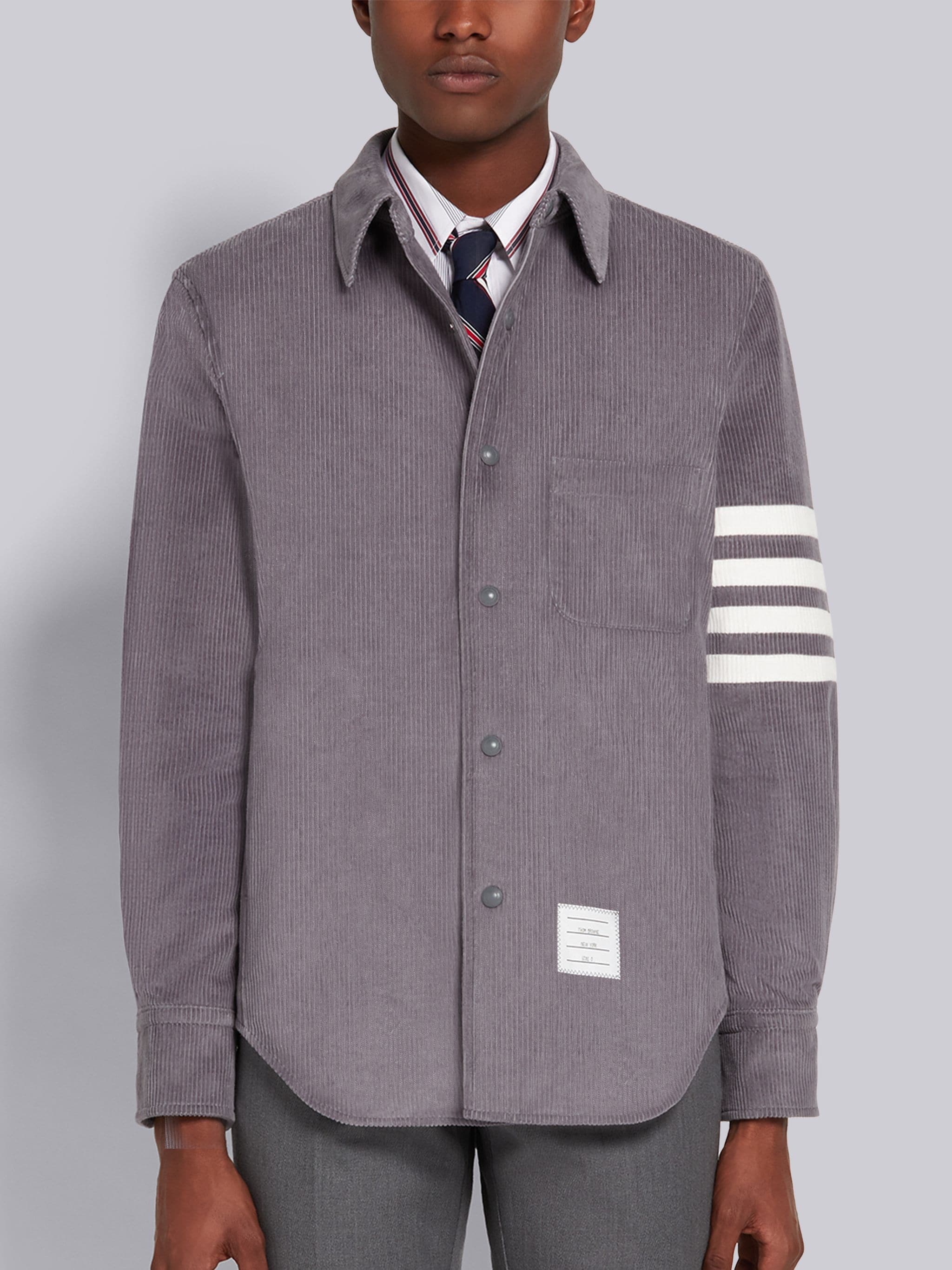 Dark Grey Garment Dyed Corduroy 4-Bar Snap Front Shirt Jacket - 1