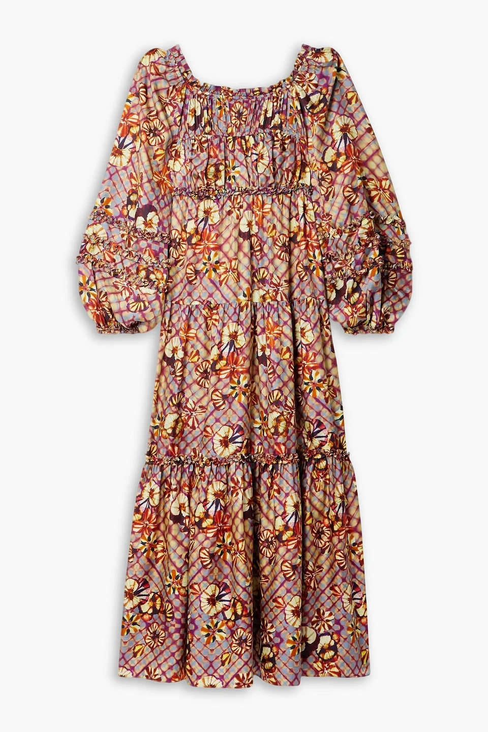 Anastasia lace-up printed silk-habotai midi dress - 1