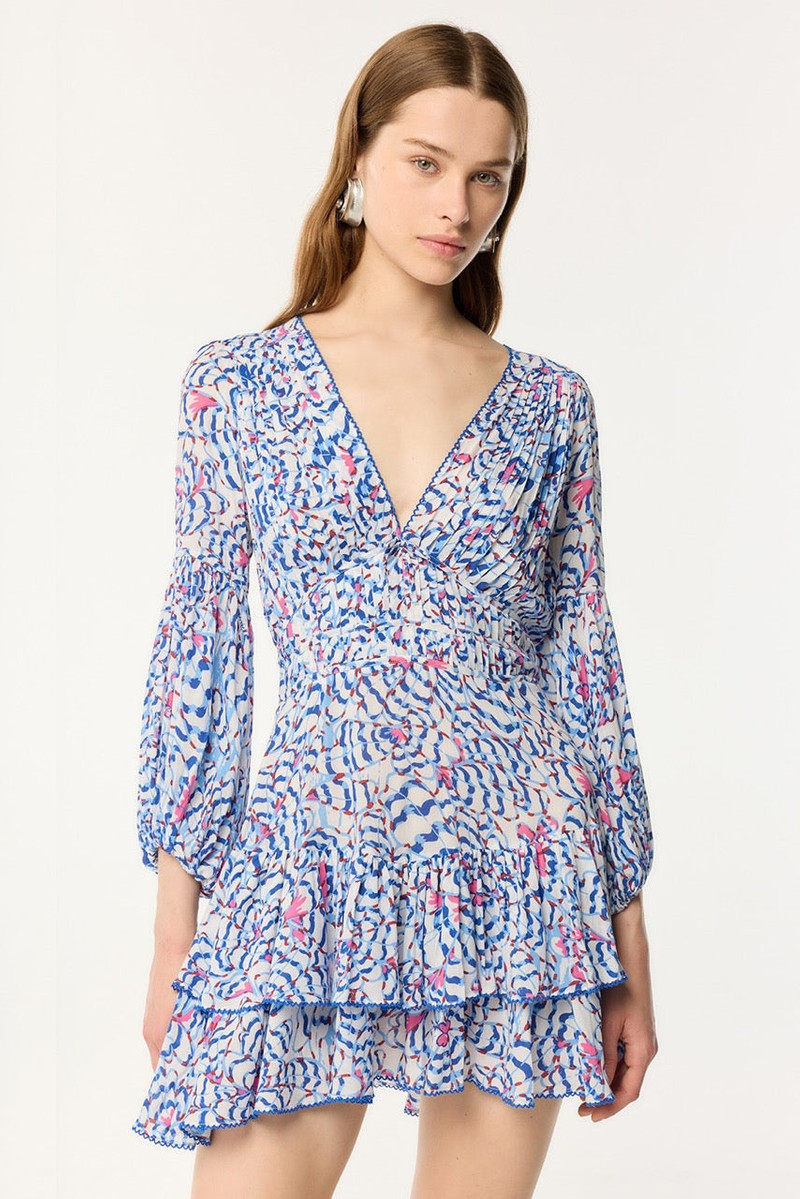 Poupette St Barth Mini Dress Chiara - Blue Wings Flower outlook