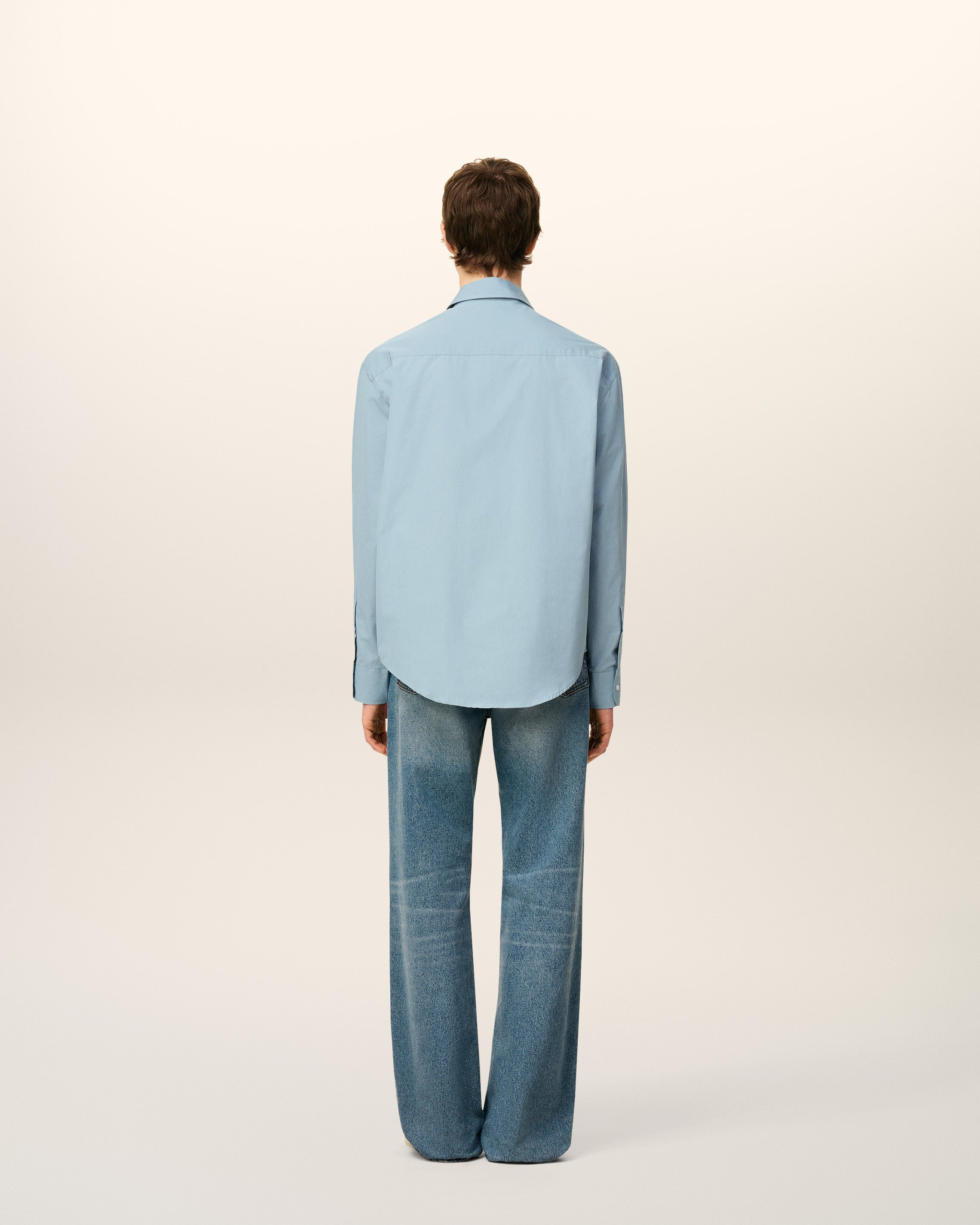 BLUE COTTON EMBOSSED AMI DE COEUR BOXY SHIRT - 5