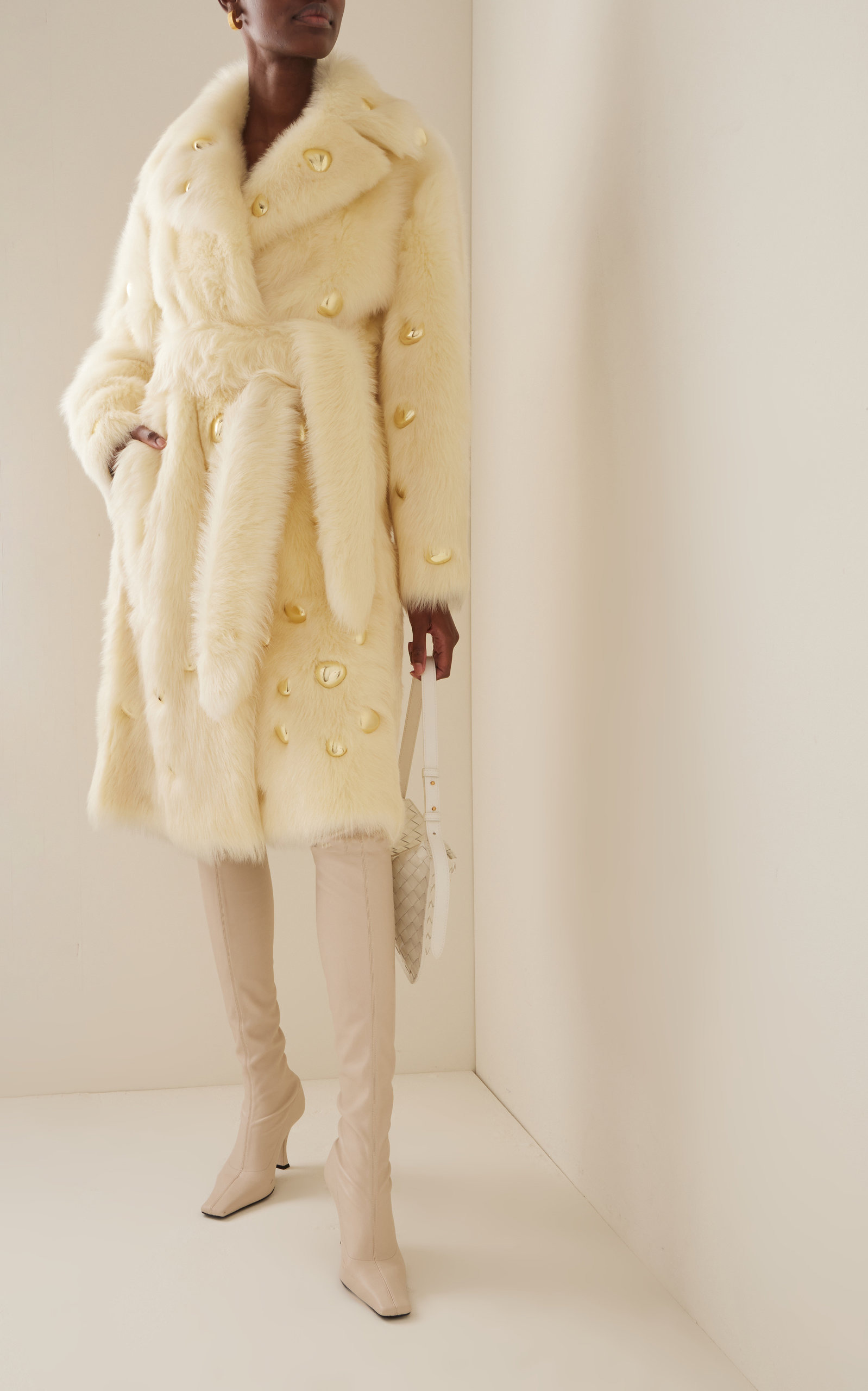 Embellished Shearling Coat neutral - 3