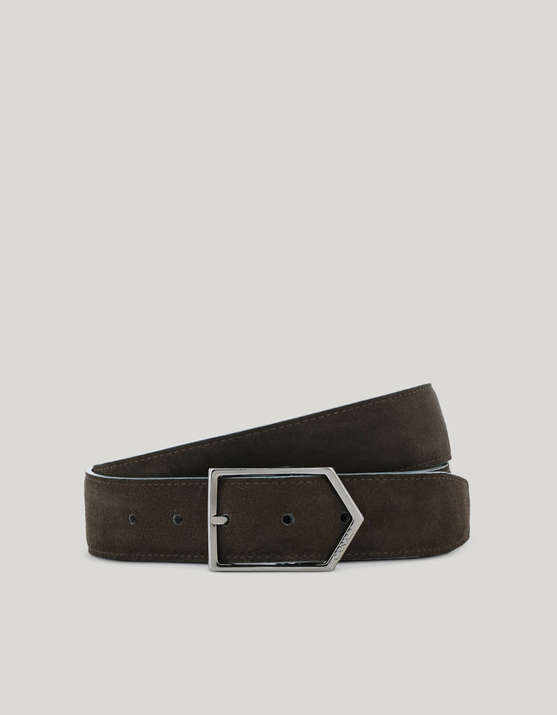 Canali BROWN AND BRIANZA GREEN SUEDE AND NAPPA LEATHER BELT WITH SHINY ARROW BUCKLE outlook