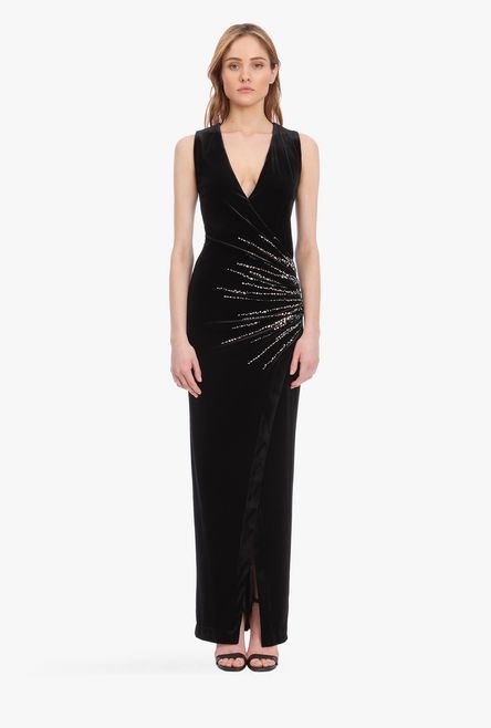 Long rhinestoned velvet dress - 4