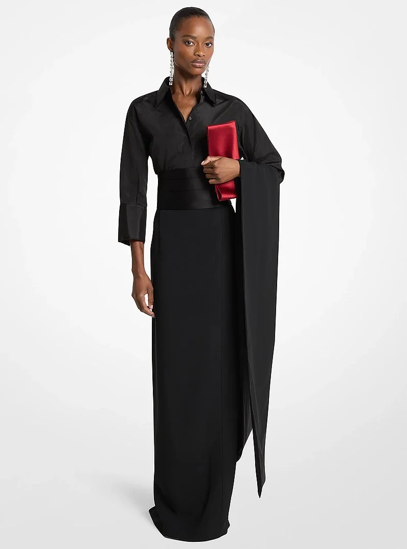 Double Crepe Sablé Tuxedo Pencil Skirt With Train - 1