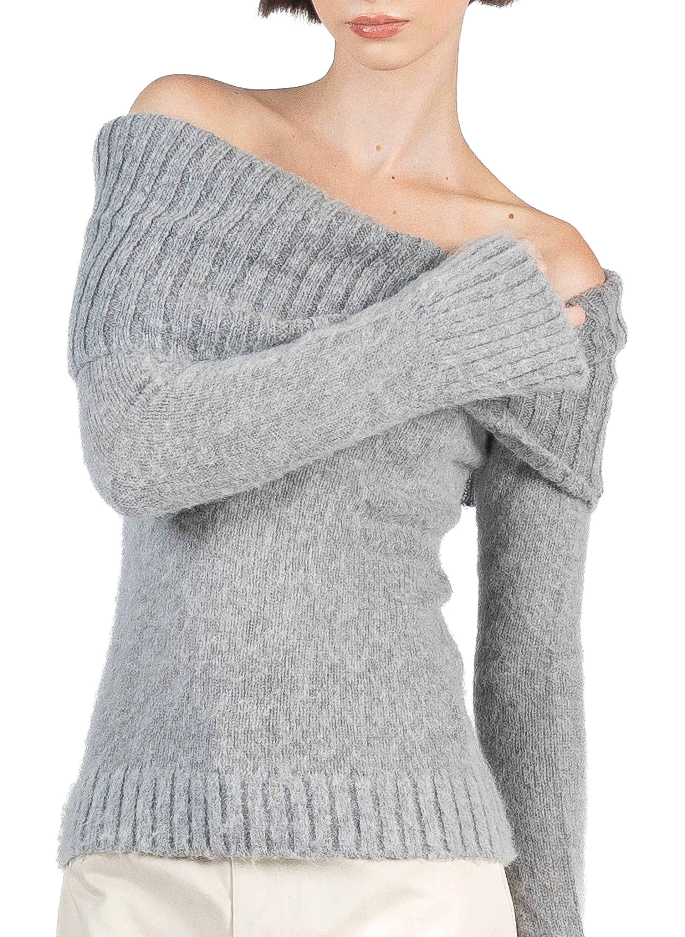 Mohair Off Shoulder Jumper Grey - 2