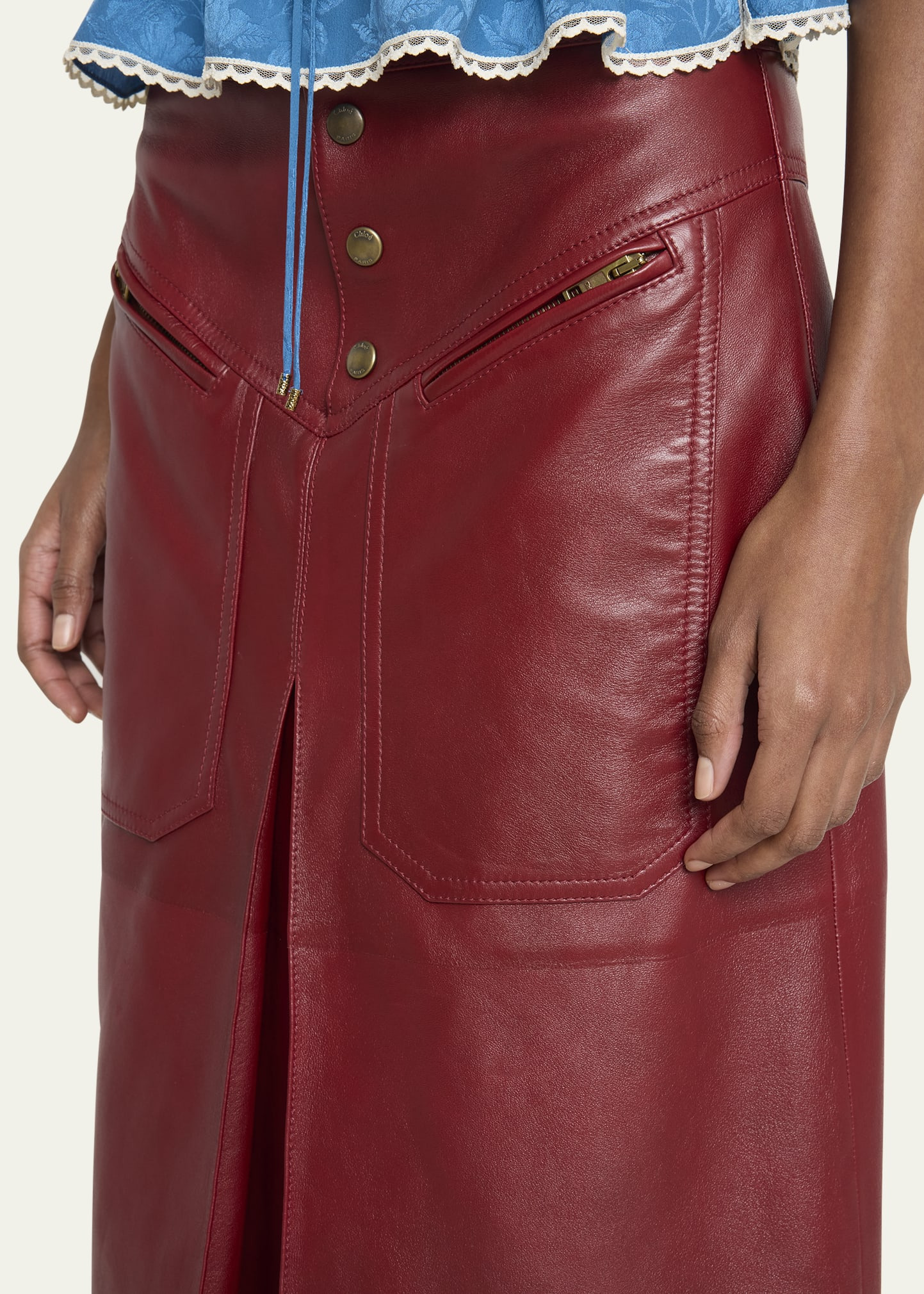 Slouch Leather Midi Skirt - 5