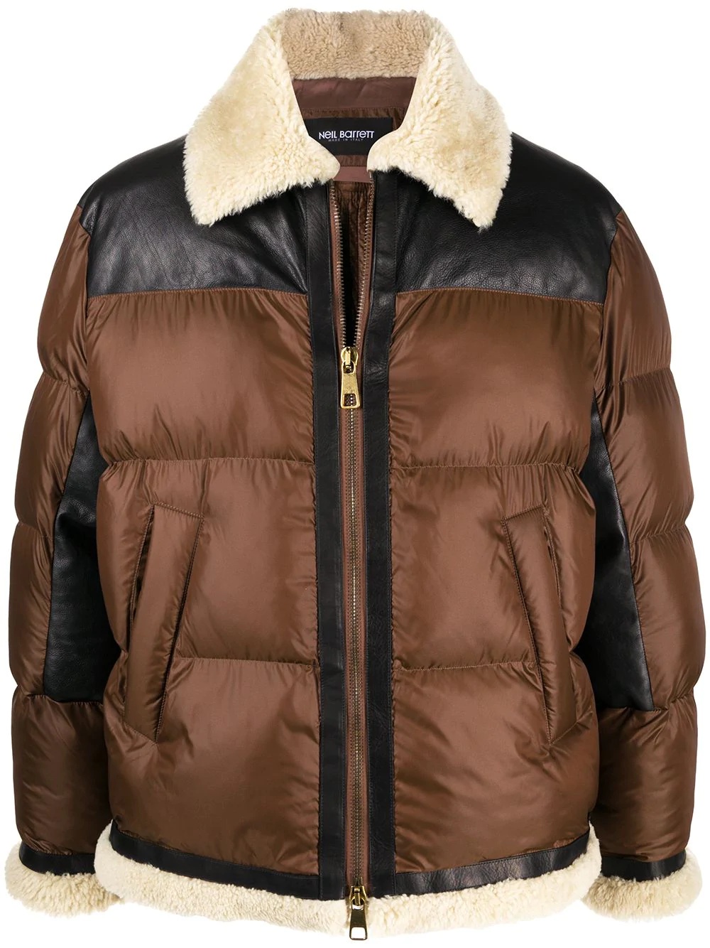 shearling-trim collar padded coat - 1