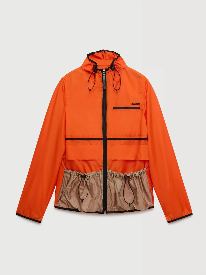 ORANGE NYLON JACKET WITH DRAWSTRING POCKETS - 1
