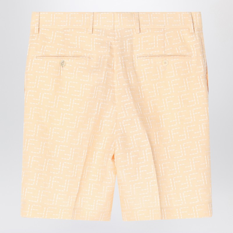 Fendi Ff Jacquard Light Yellow Linen Bermuda Shorts Men - 2