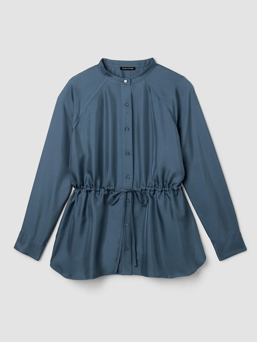 Silk Twill Band Collar Shirt - 1