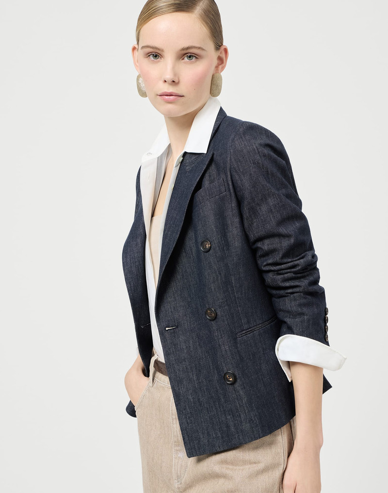 Cotton denim-effect twill blazer with monili 5