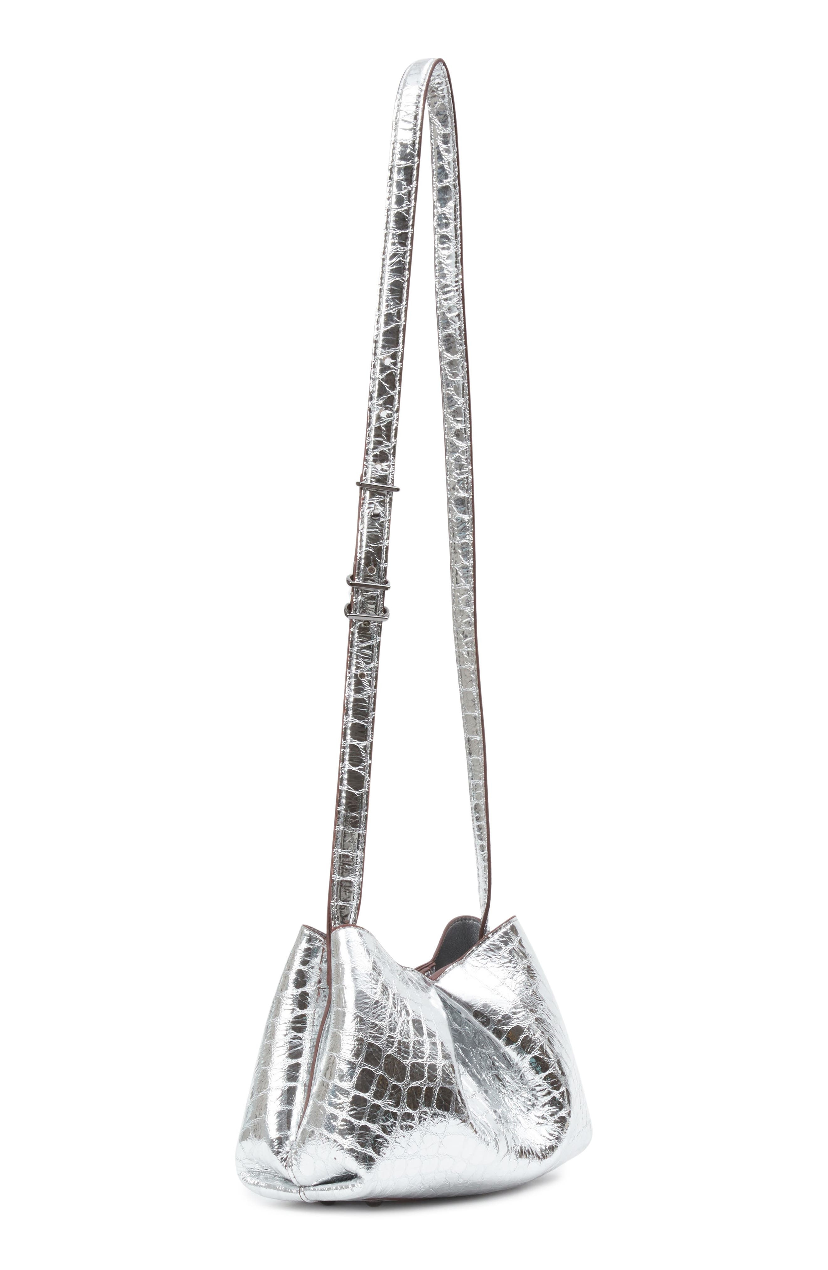 rag & bone Small Bloom Croc Embossed Metallic Leather Crossbody Bag in Silver at Nordstrom - 2