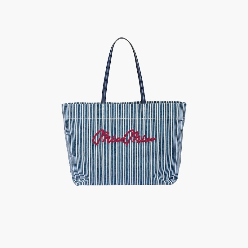 Miu Miu Printed denim bag with embroidered logo outlook