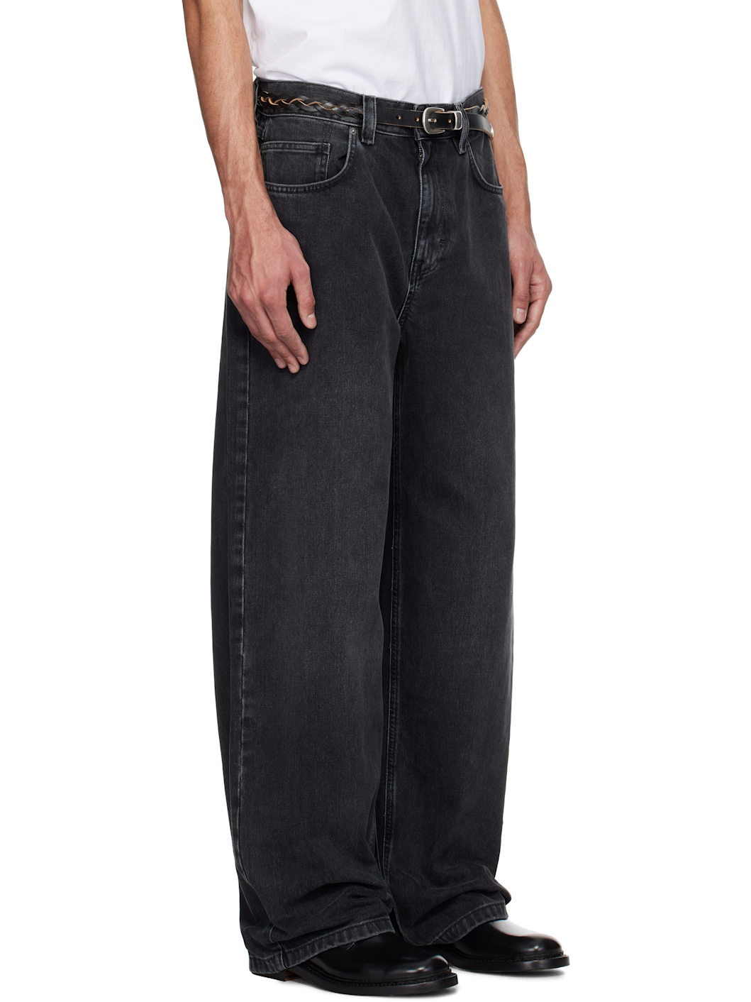 Black Embroidered Relaxed Jeans - 2