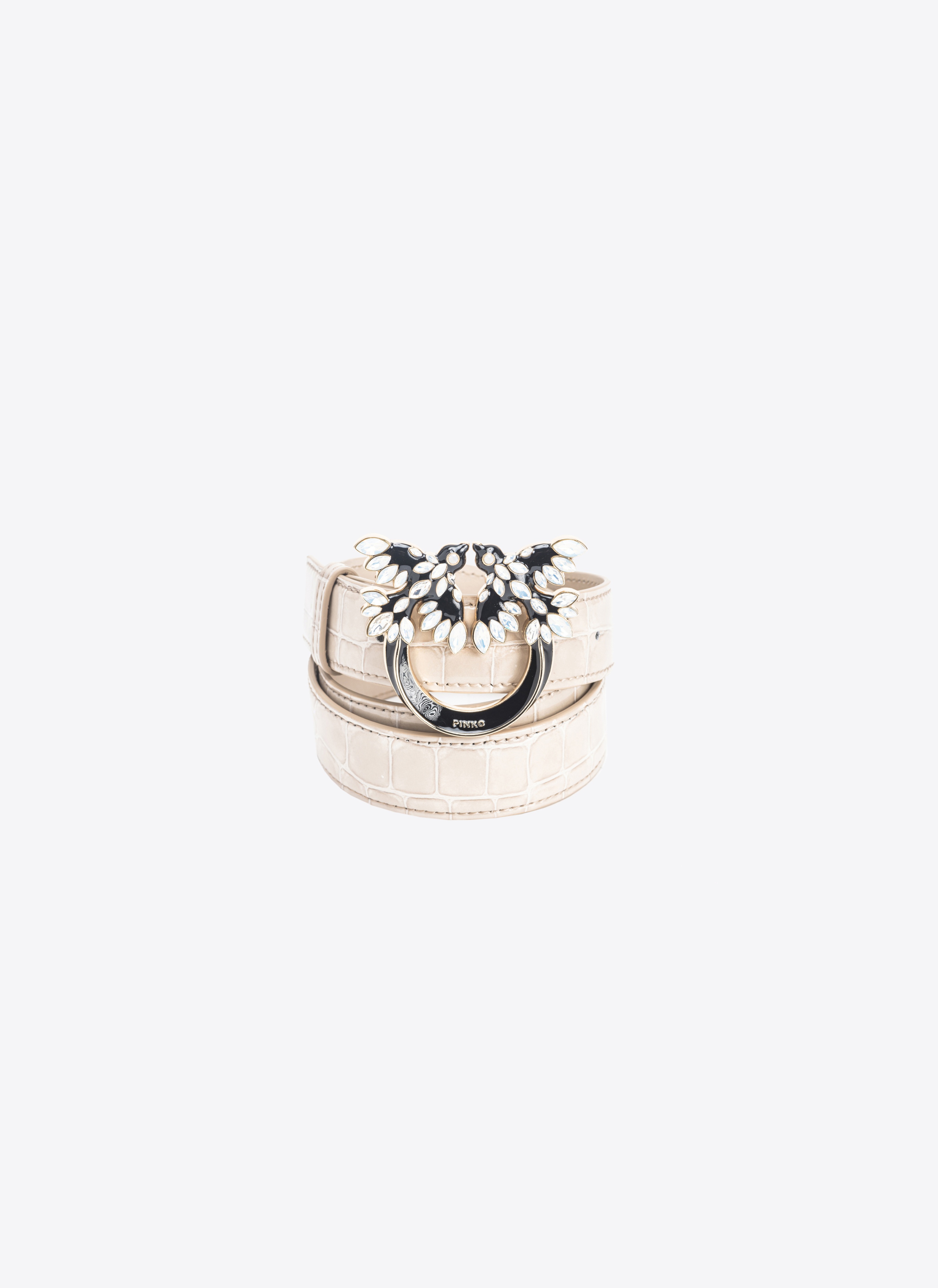 PINKO GALLERIA 3CM SHINY CROC-PRINT BELT WITH LOVE BIRDS BUCKLE - 5