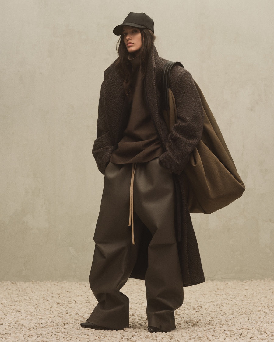 Wool Chevron Stand Collar Overcoat - 5