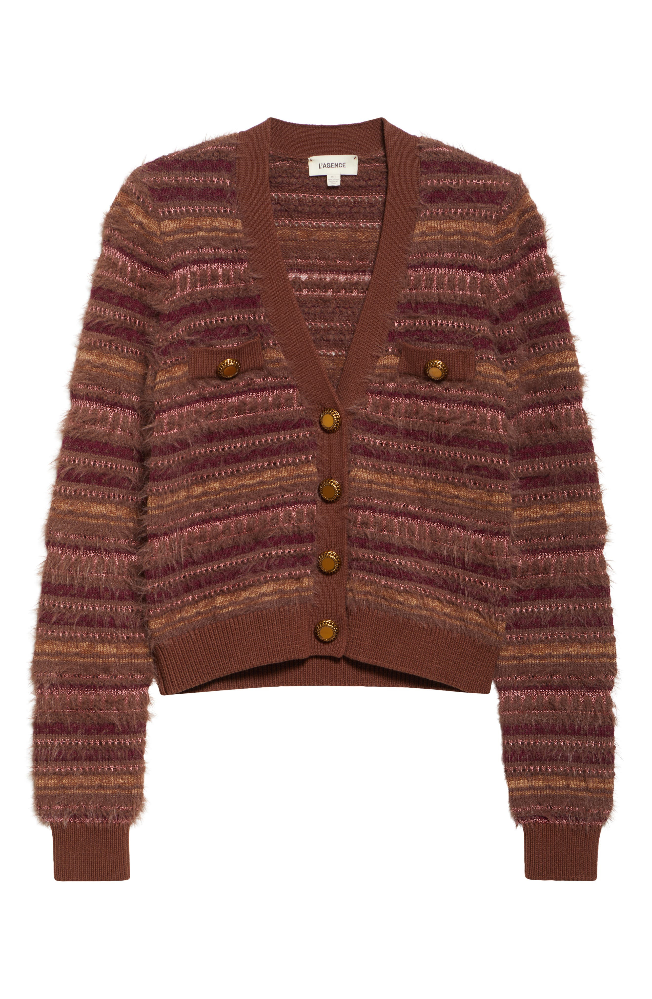 L'AGENCE Ariadne Mix Stitch Cardigan in Natural/Mauve Multi at Nordstrom - 6