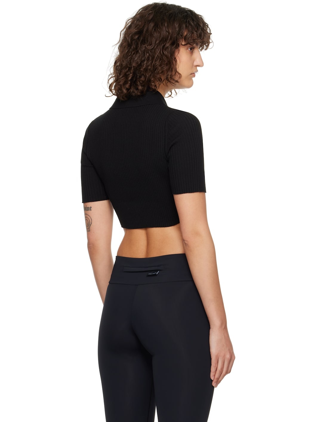 Black Cropped Knit Polo - 3