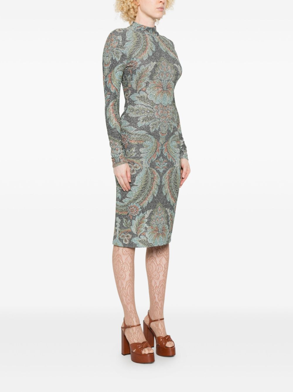 high-neck floral-pattern dress - 3