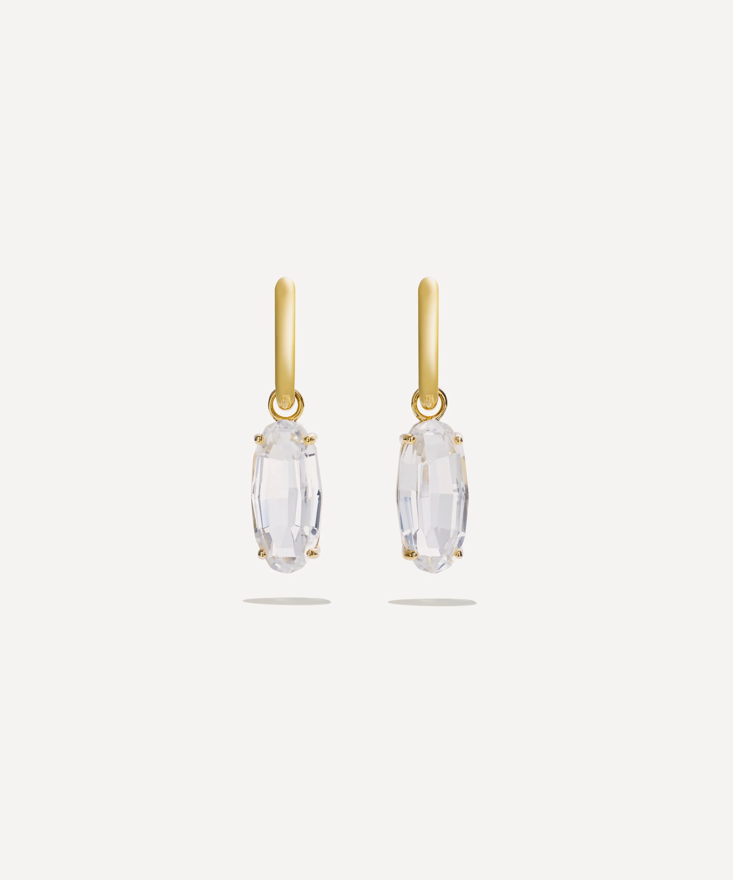 14ct Gold Ellipse White Topaz Step Hoop Earrings - 1