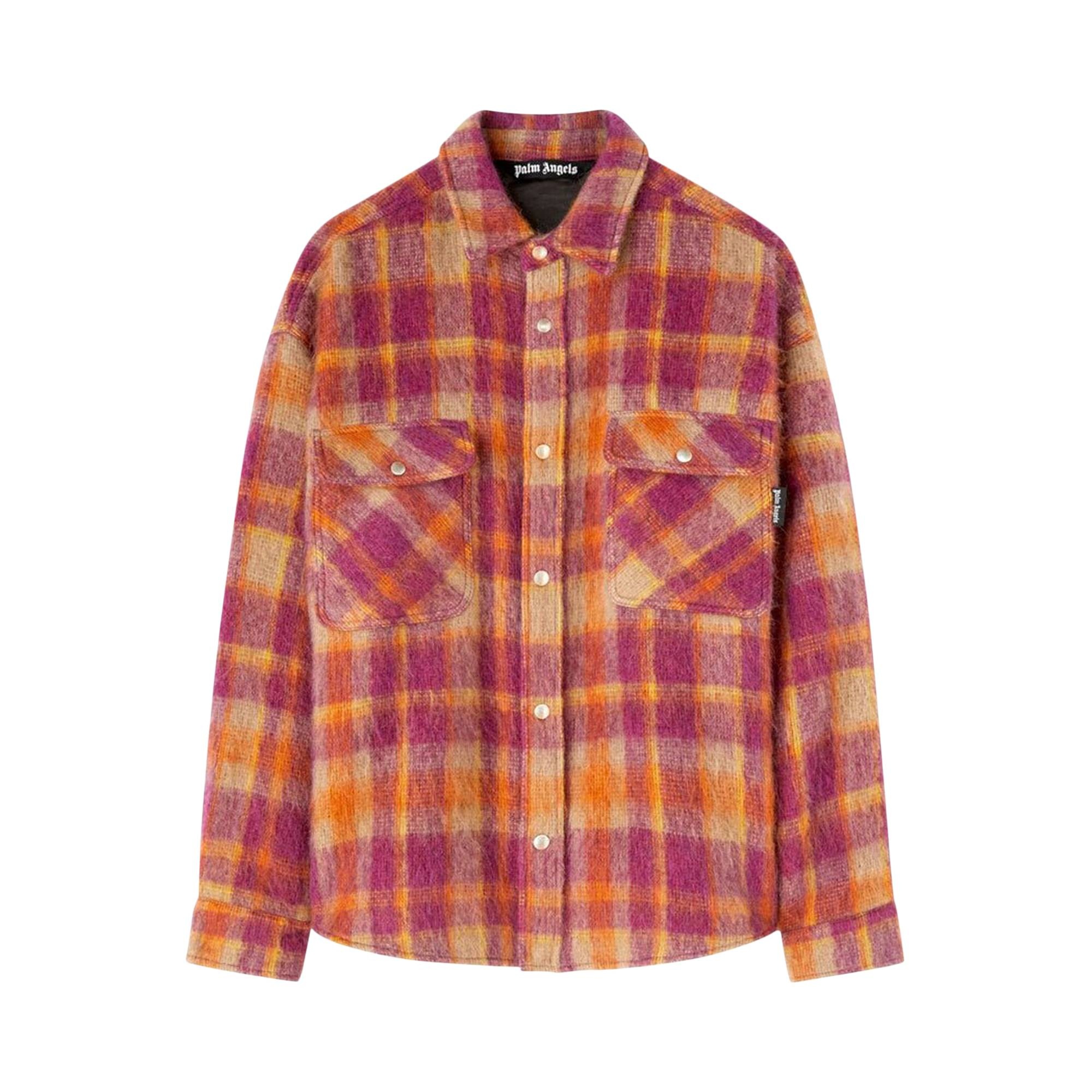 Palm Angels Brushed Wool Check Overshirt 'Burgundy/Beige' - 1