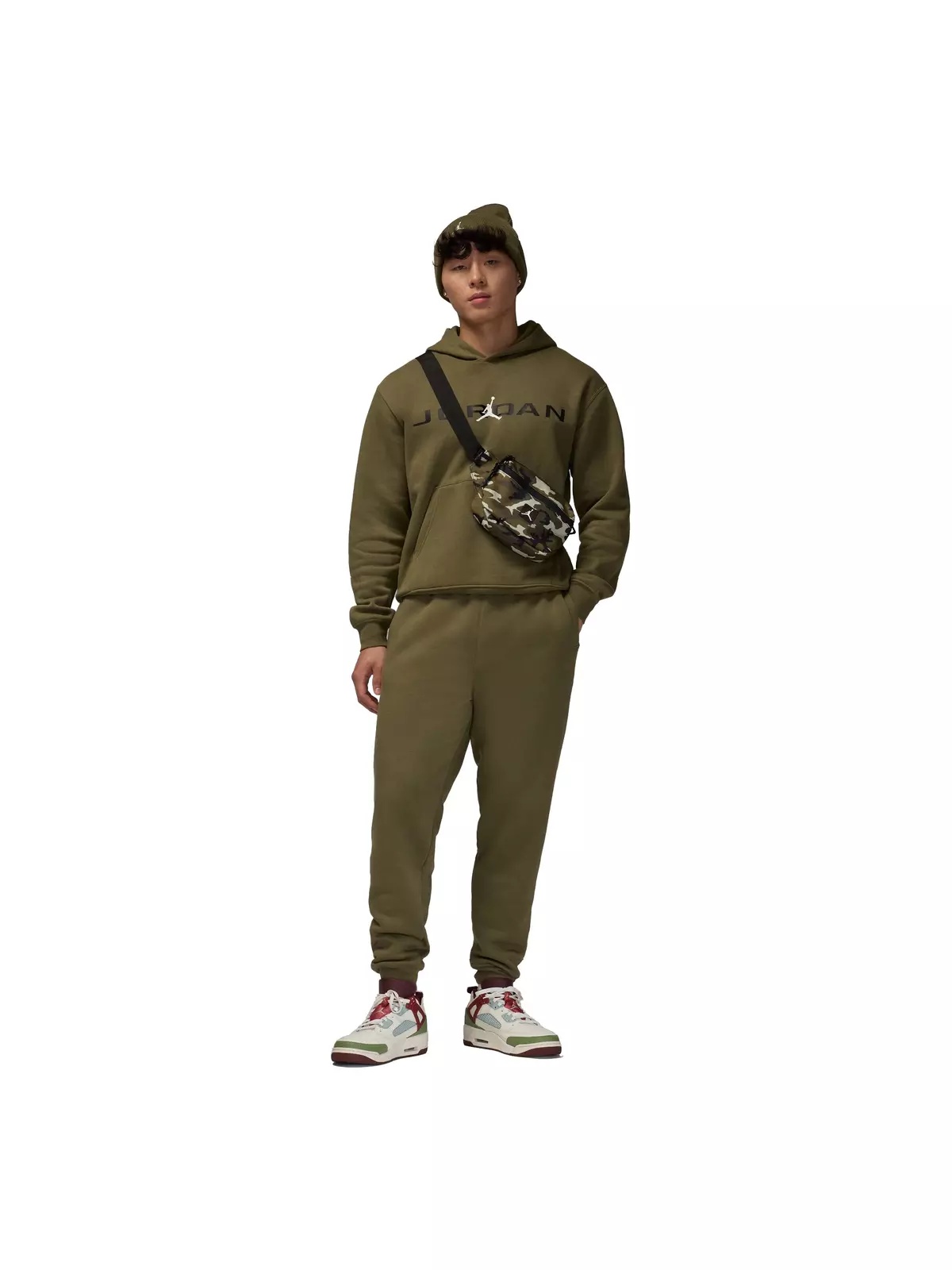 Men's Essentials Fleece Hoodie-Olive - 6