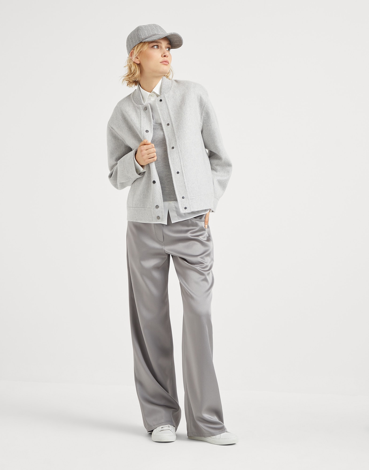 Hand-finished bomber jacket in cashmere beaver double cloth with monili - 5