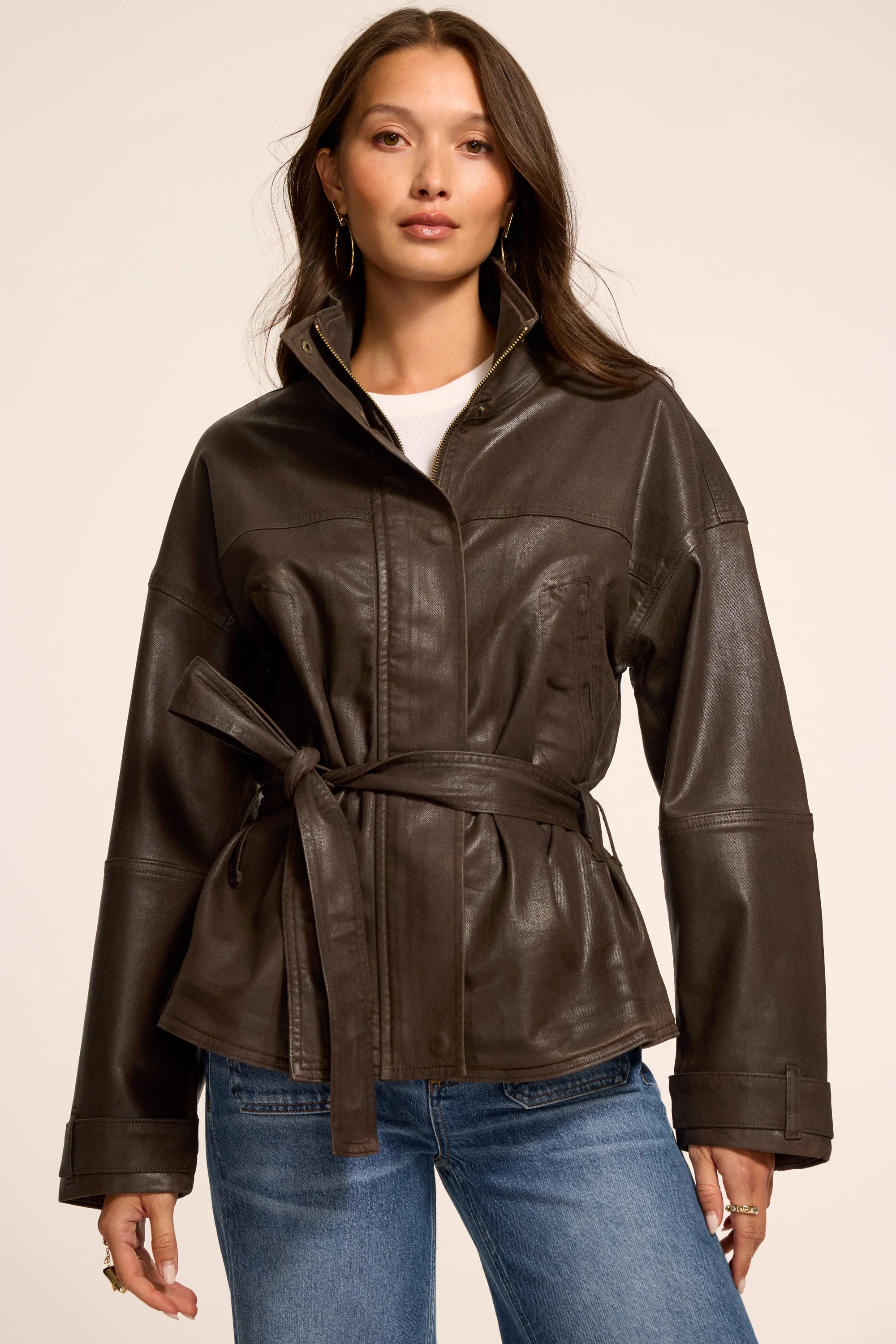Robin Coated Denim Funnel Neck Jacket - 1