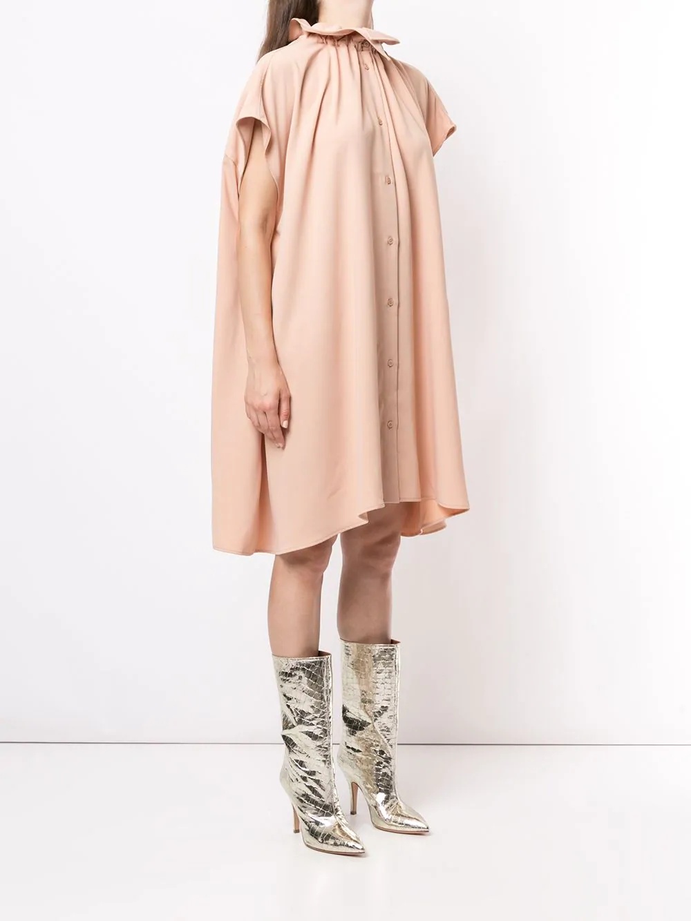 ruffled neck cape dress - 3