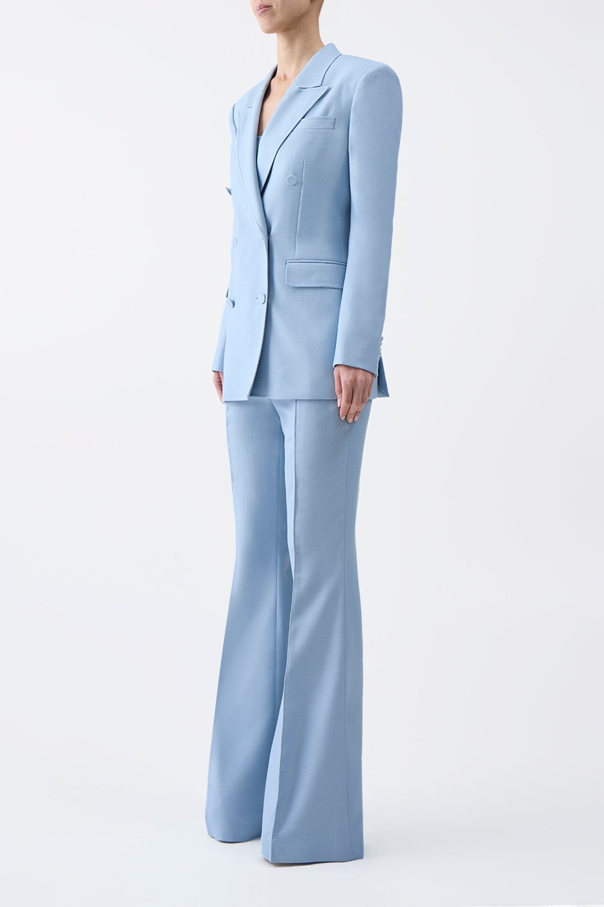 Rhein Pant in Stone Blue Silk Virgin Wool - 3