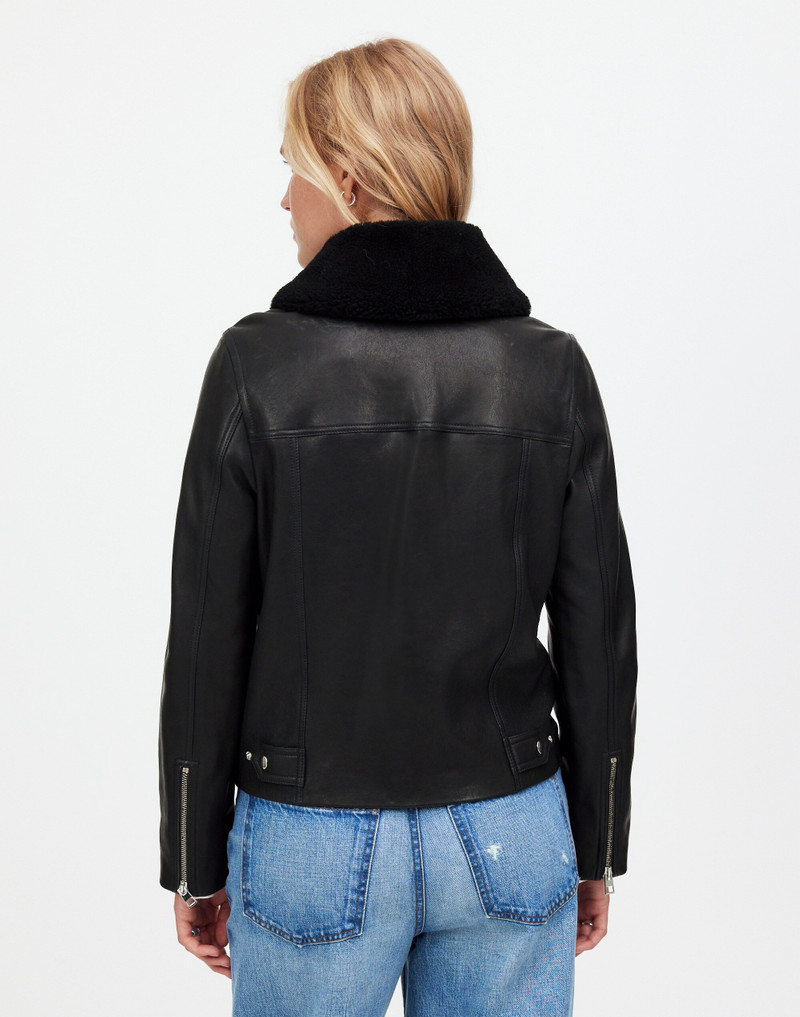 Madewell Sherpa-Collar Asymmetric Zip-Front Jacket in Leather outlook