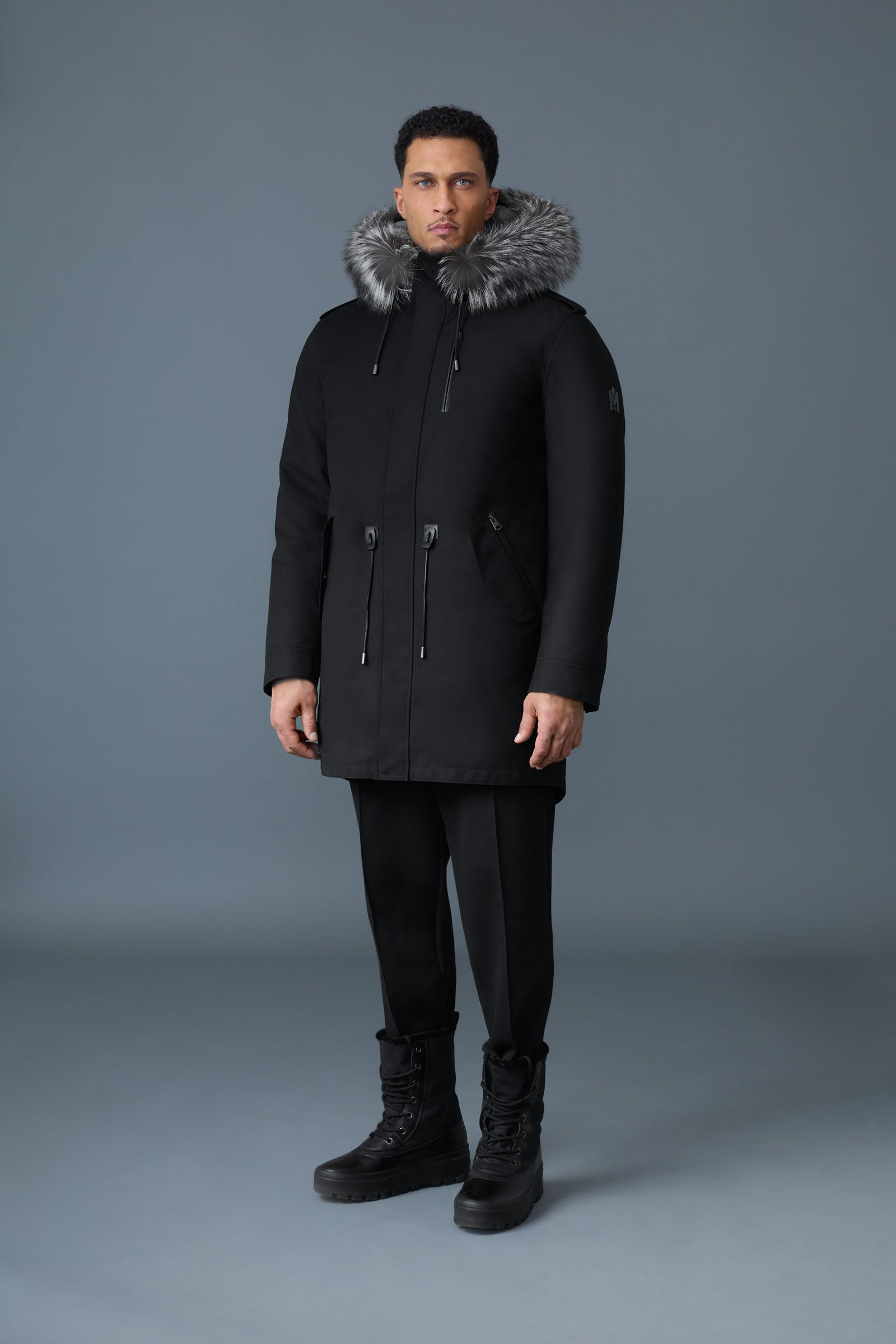MORITZ rabbit fur-lined twill parka with removable silver fox fur trim - 2
