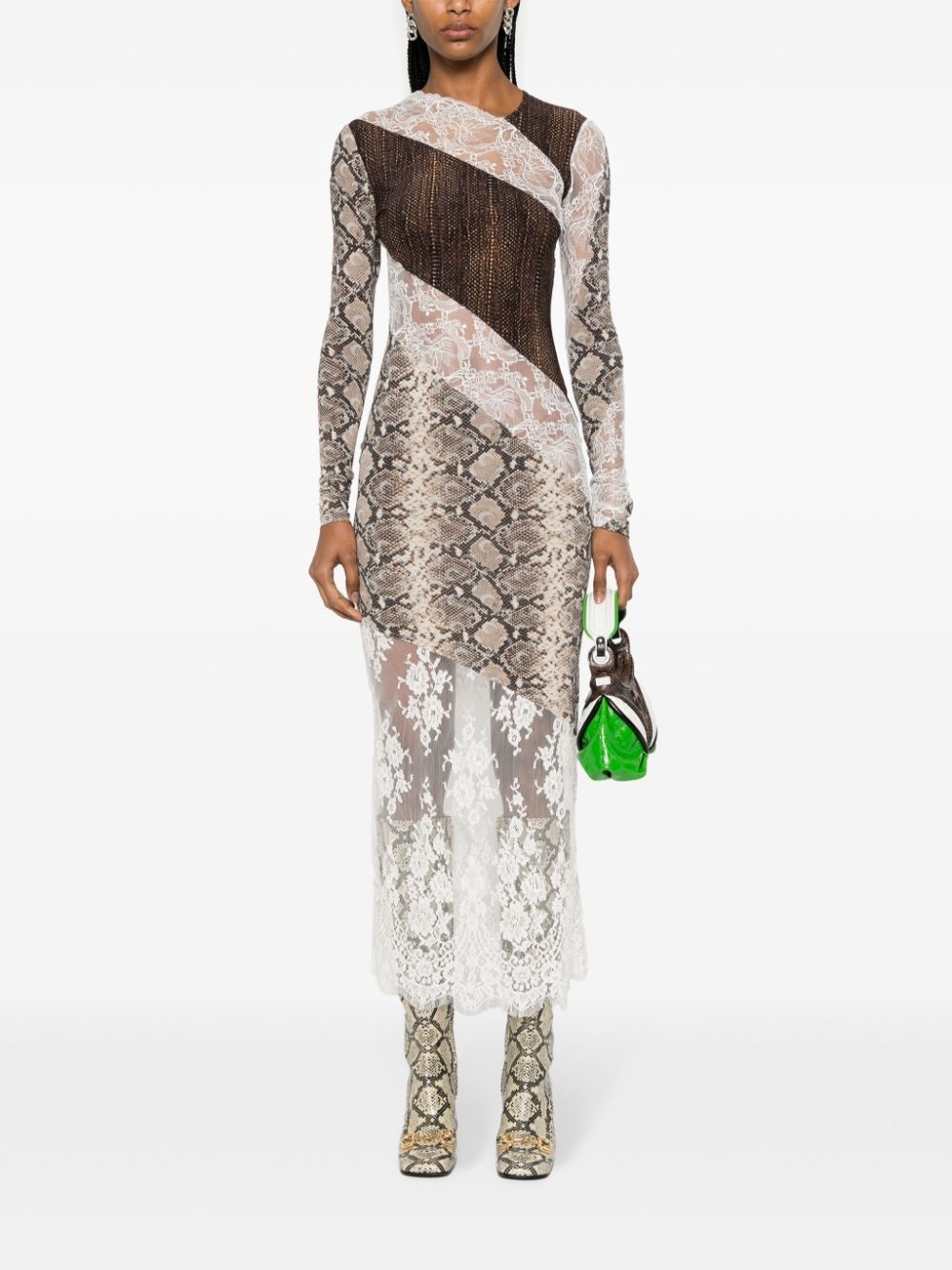 floral-lace panelled midi dress - 2